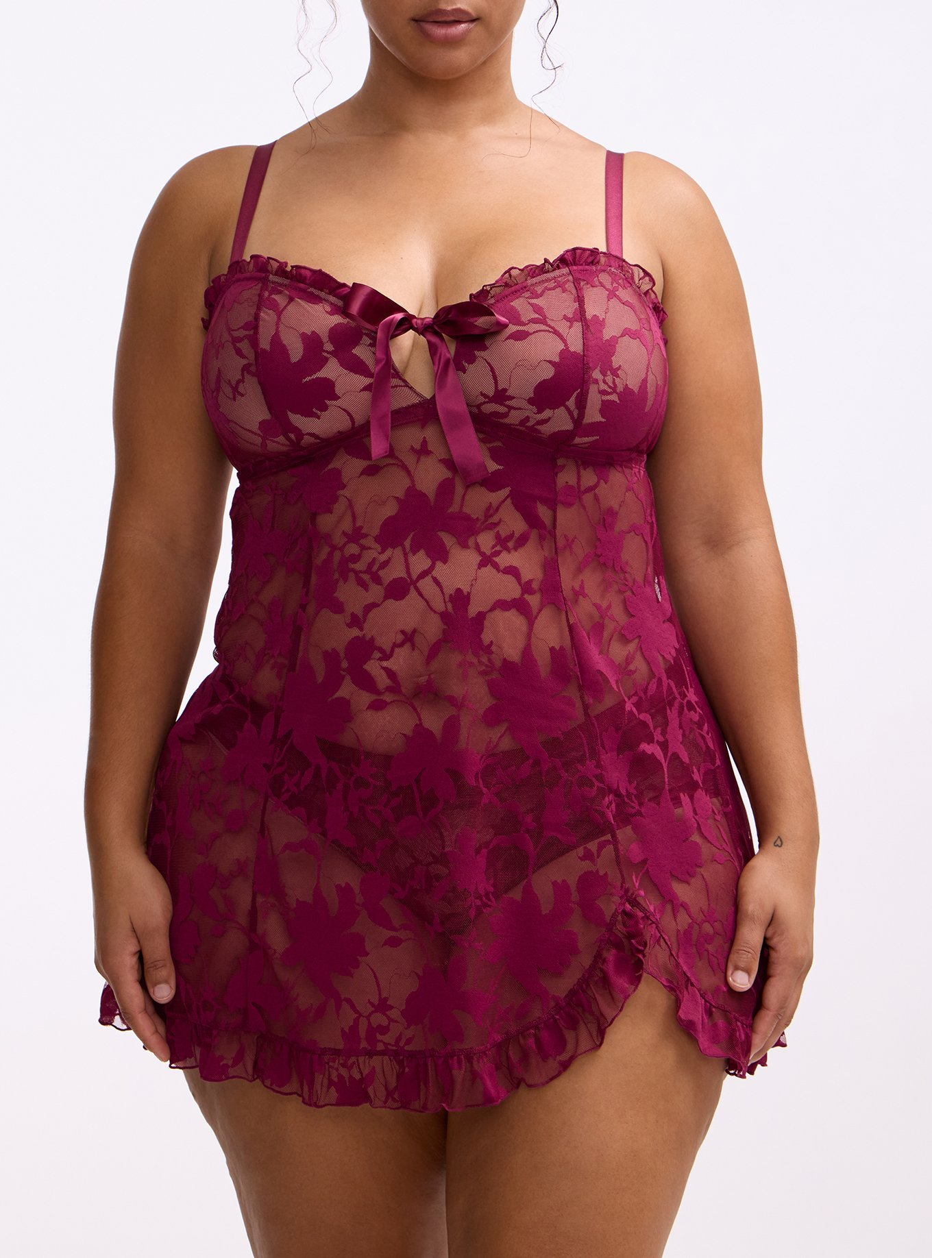 Shadow Lace Flare Babydoll, PURPLE POTION, alternate