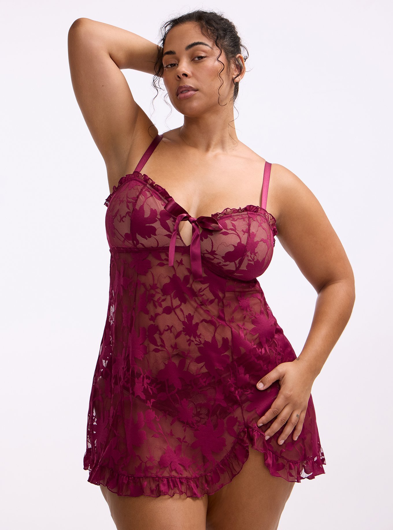 Shadow Lace Flare Babydoll, PURPLE POTION, hi-res