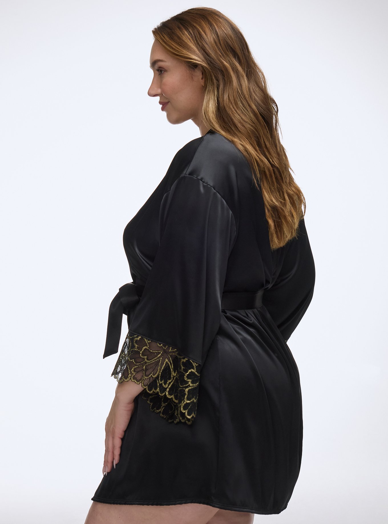 Gilded Lace & Satin Robe, RICH BLACK, alternate