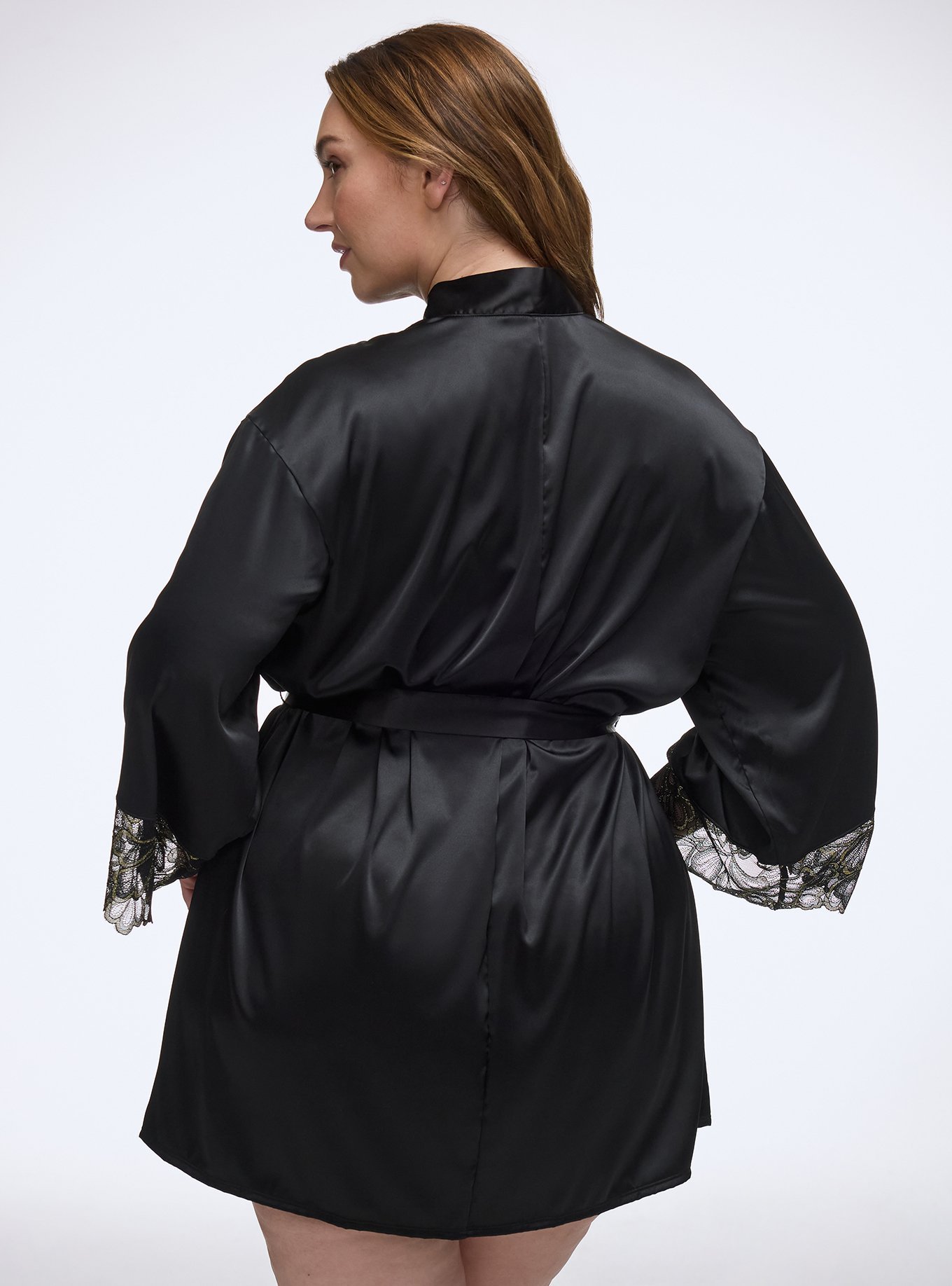 Gilded Lace & Satin Robe, RICH BLACK, alternate