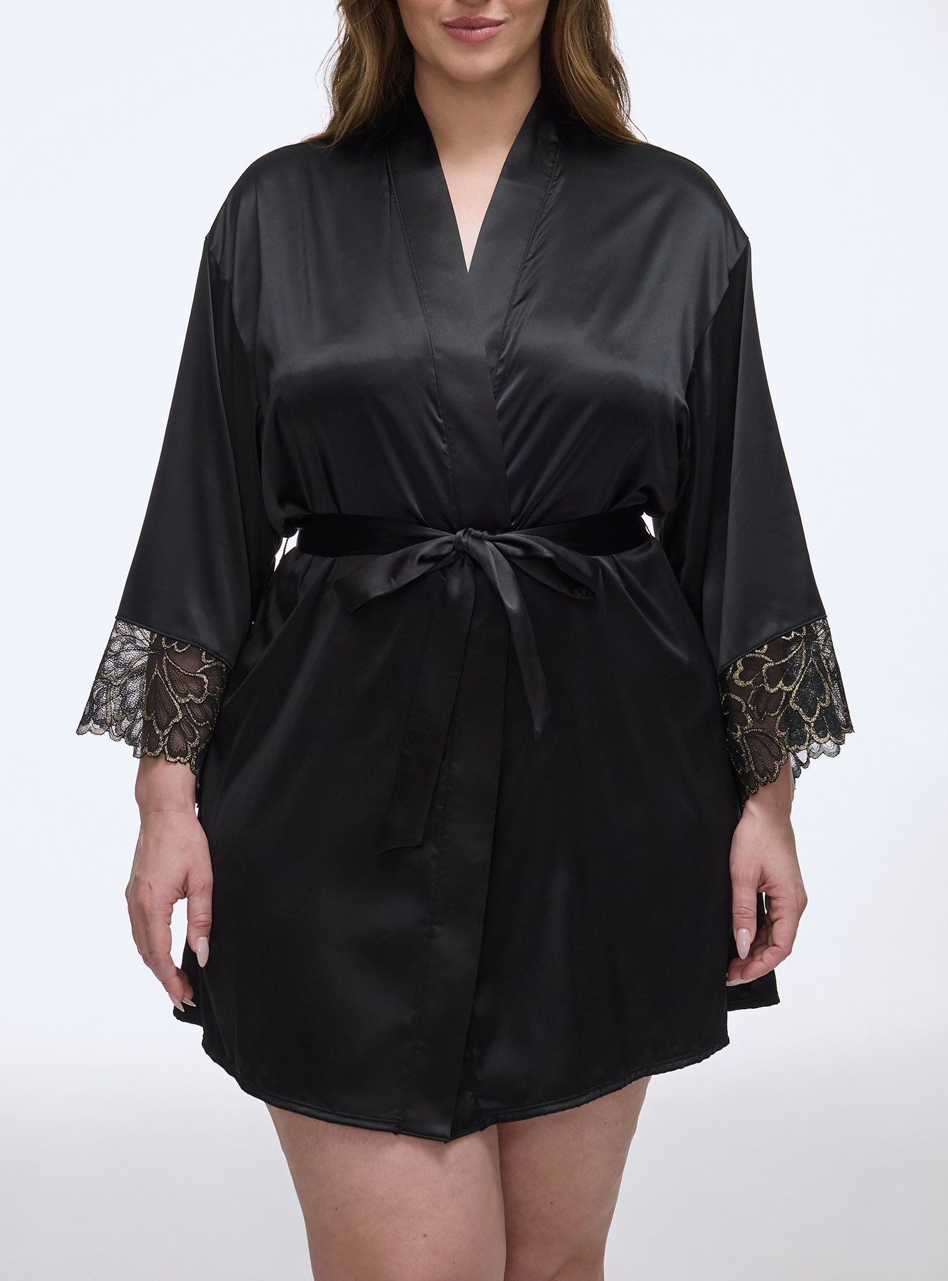 Gilded Lace & Satin Robe, RICH BLACK, alternate