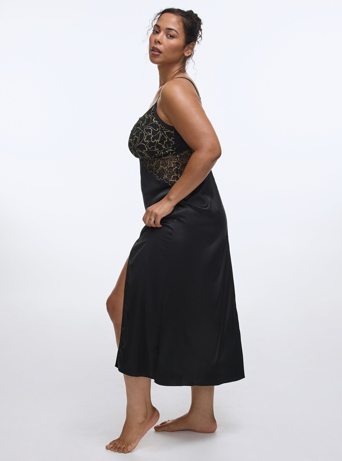 Gilded Lace Lingerie Maxi Dress, RICH BLACK, alternate