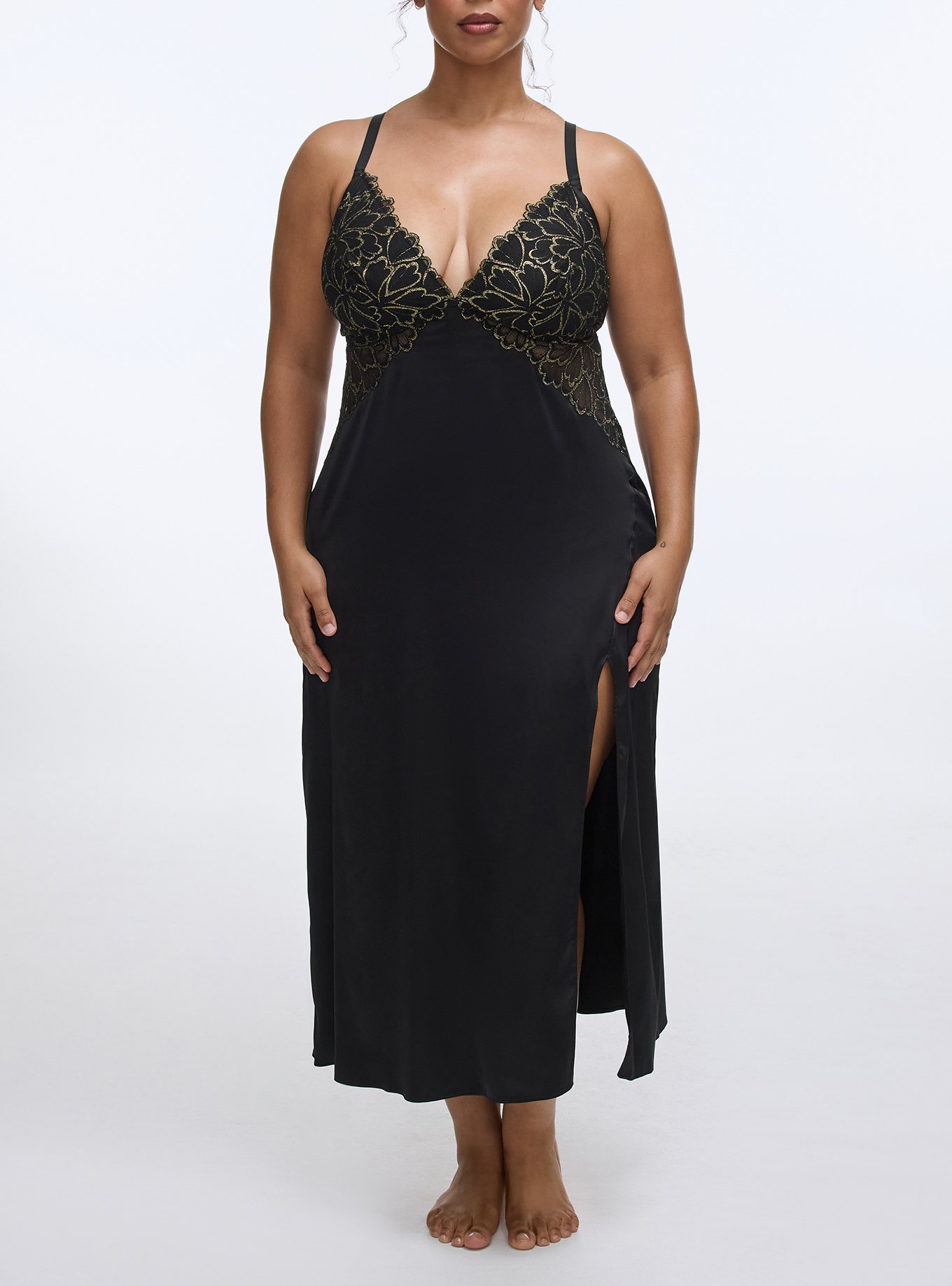 Gilded Lace Lingerie Maxi Dress, RICH BLACK, alternate