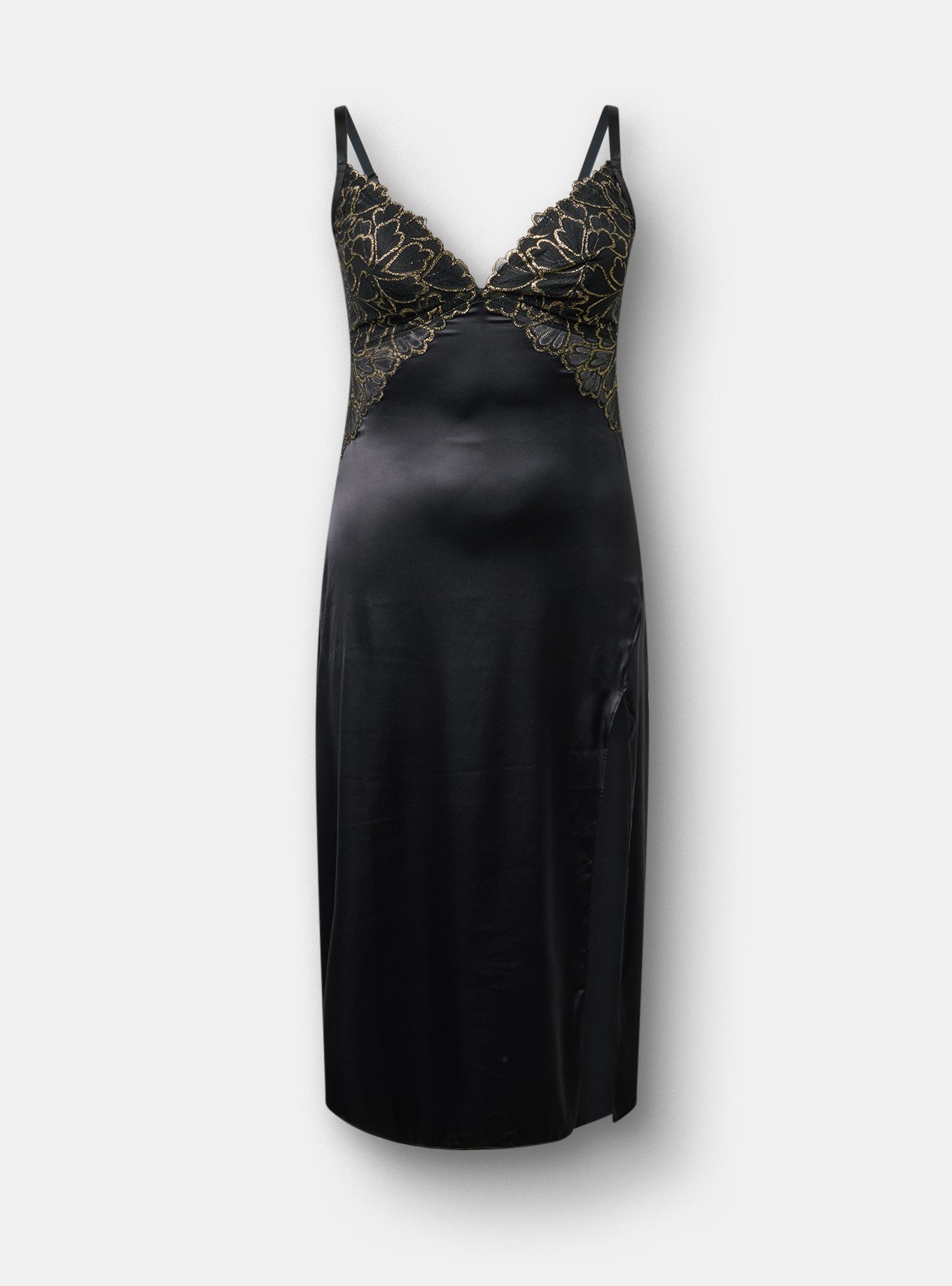 Gilded Lace Lingerie Maxi Dress, RICH BLACK, flat
