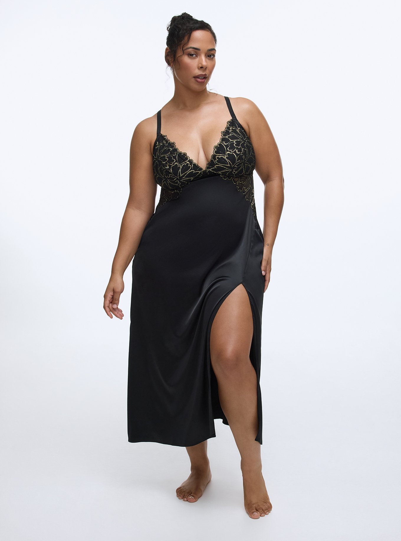 Gilded Lace Lingerie Maxi Dress, RICH BLACK, hi-res