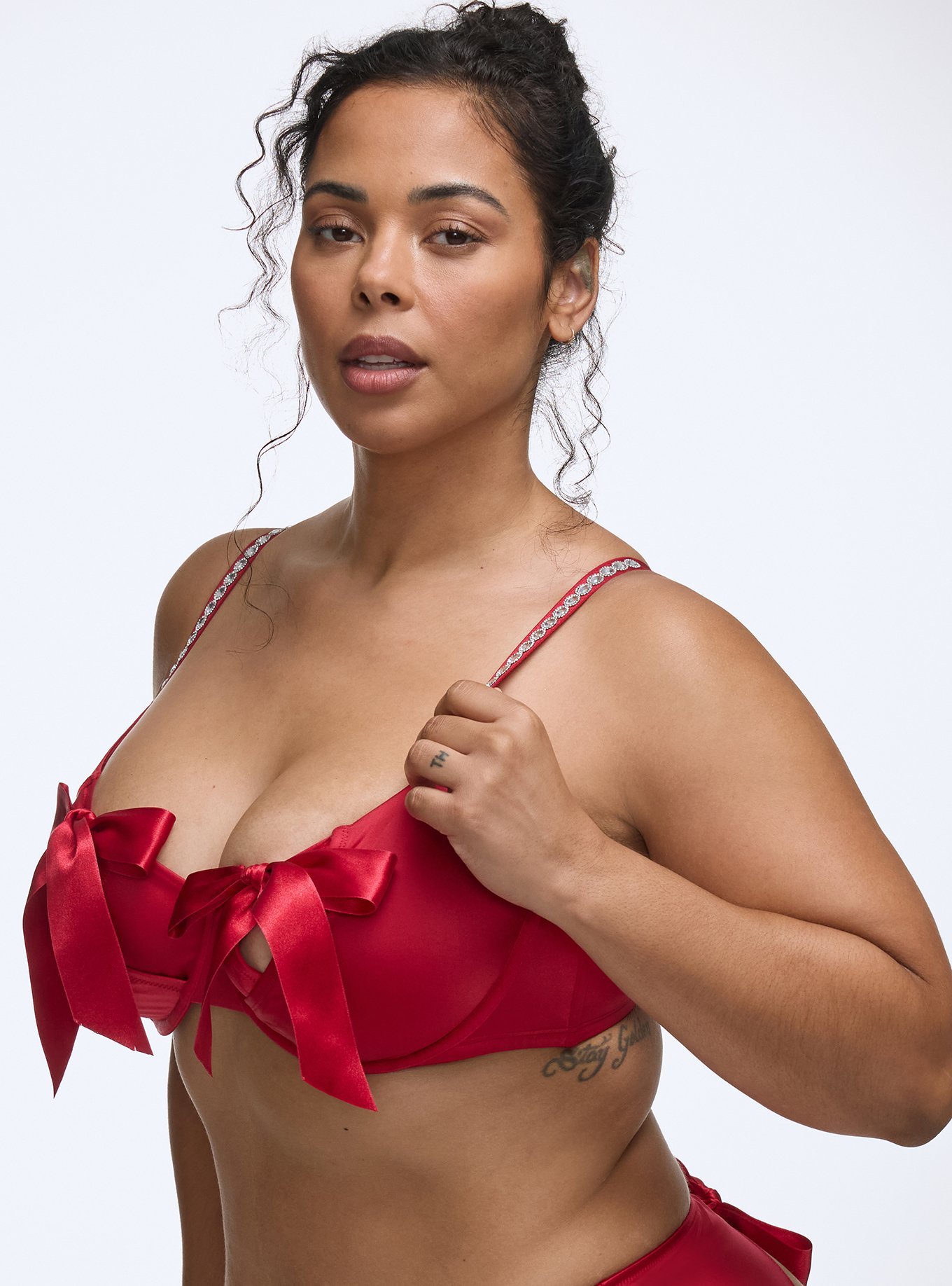 Shine Bow Open Cup Bra, JESTER RED, alternate