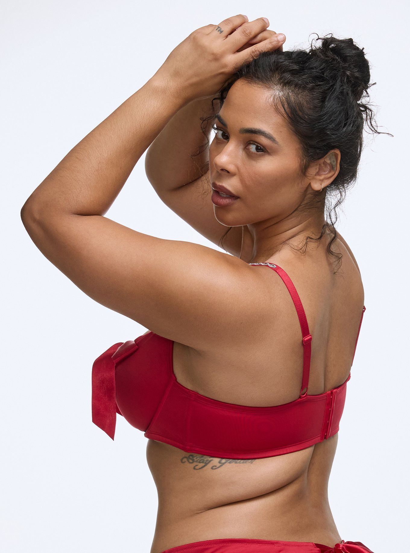 Shine Bow Open Cup Bra, JESTER RED, alternate
