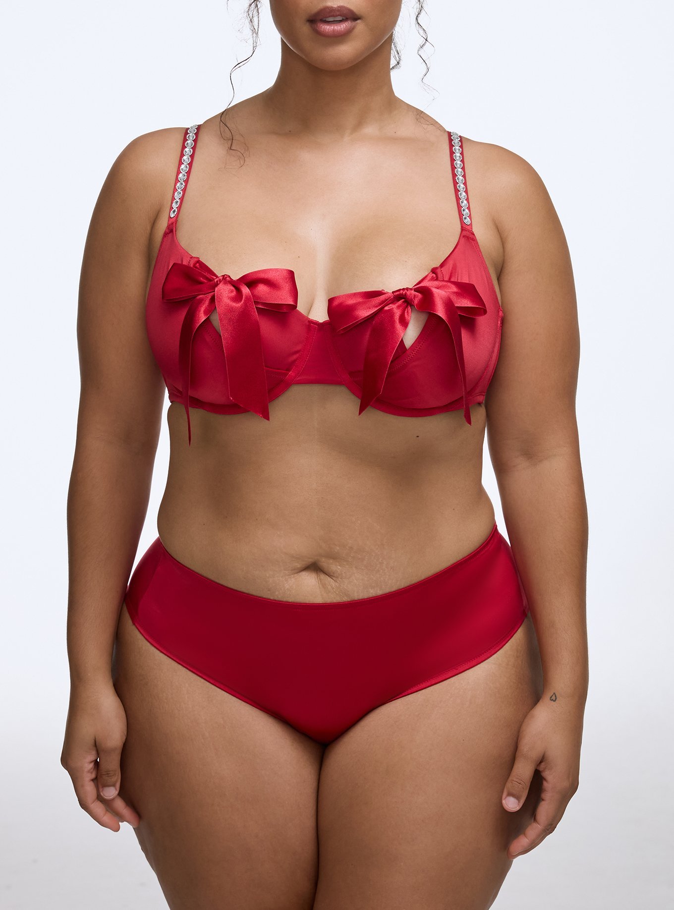 Shine Bow Open Cup Bra, JESTER RED, alternate