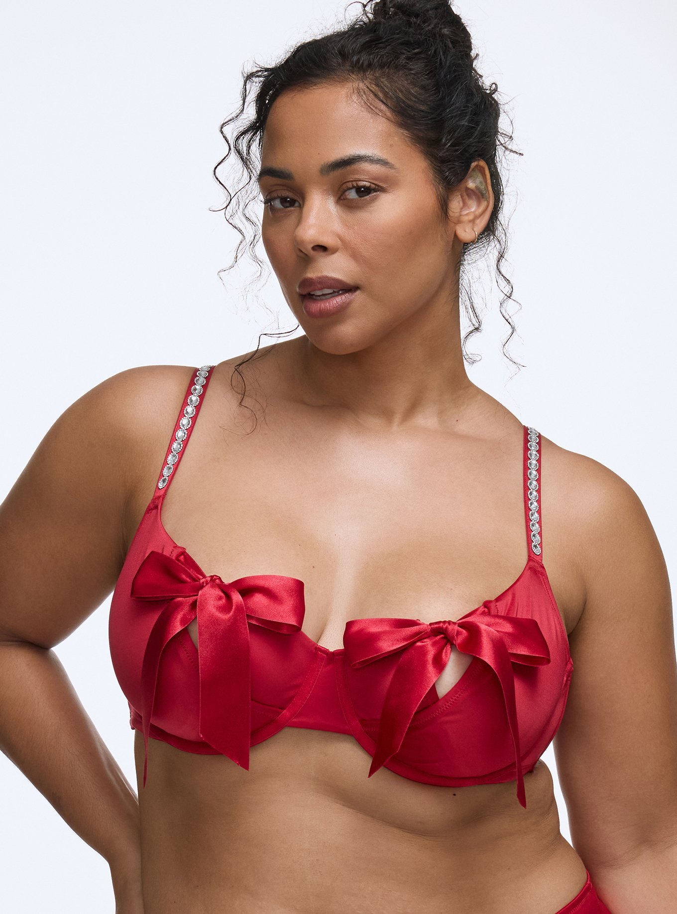 Shine Bow Open Cup Bra, JESTER RED, hi-res