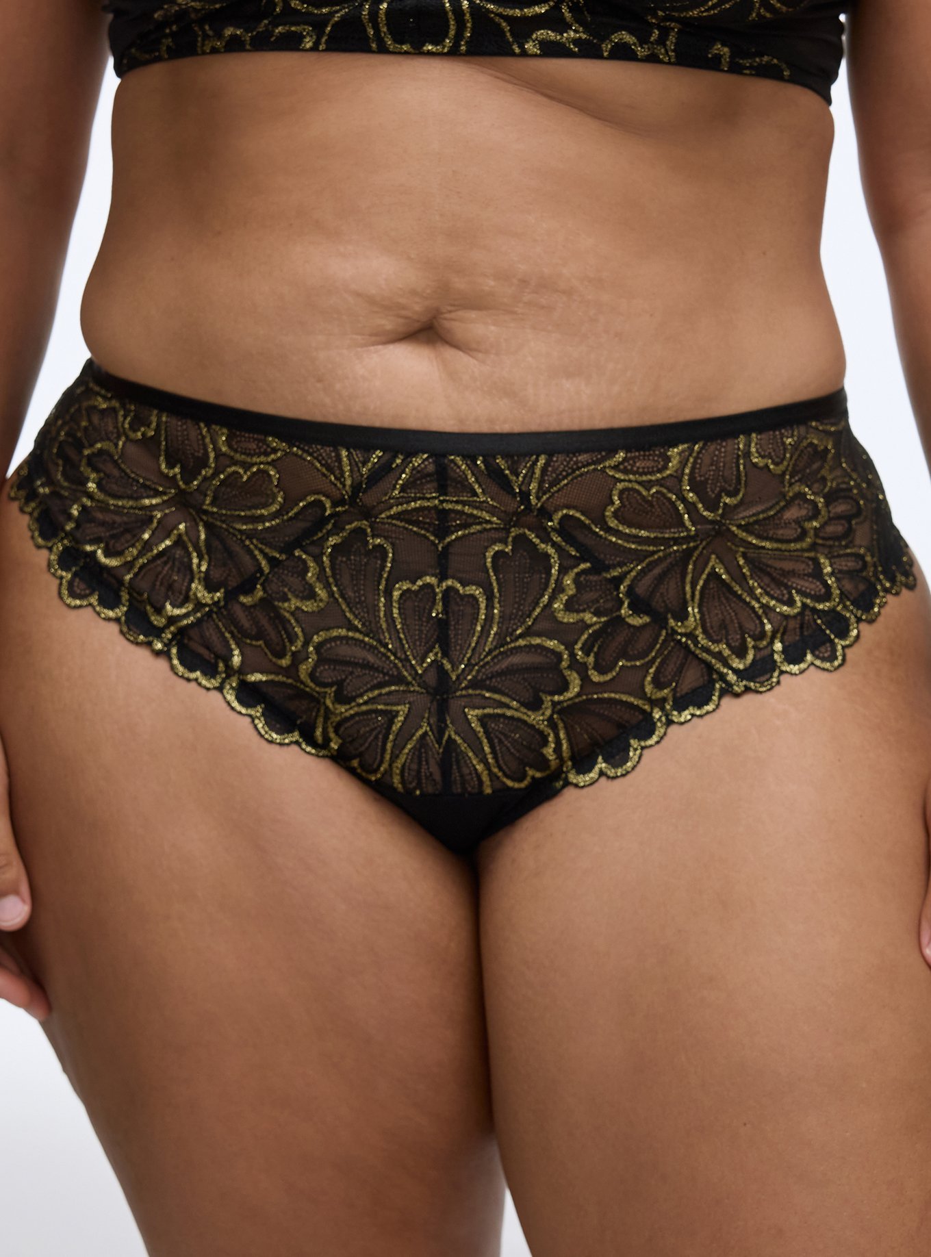 Gilded Lace Strappy Back Thong Panty, RICH BLACK, alternate