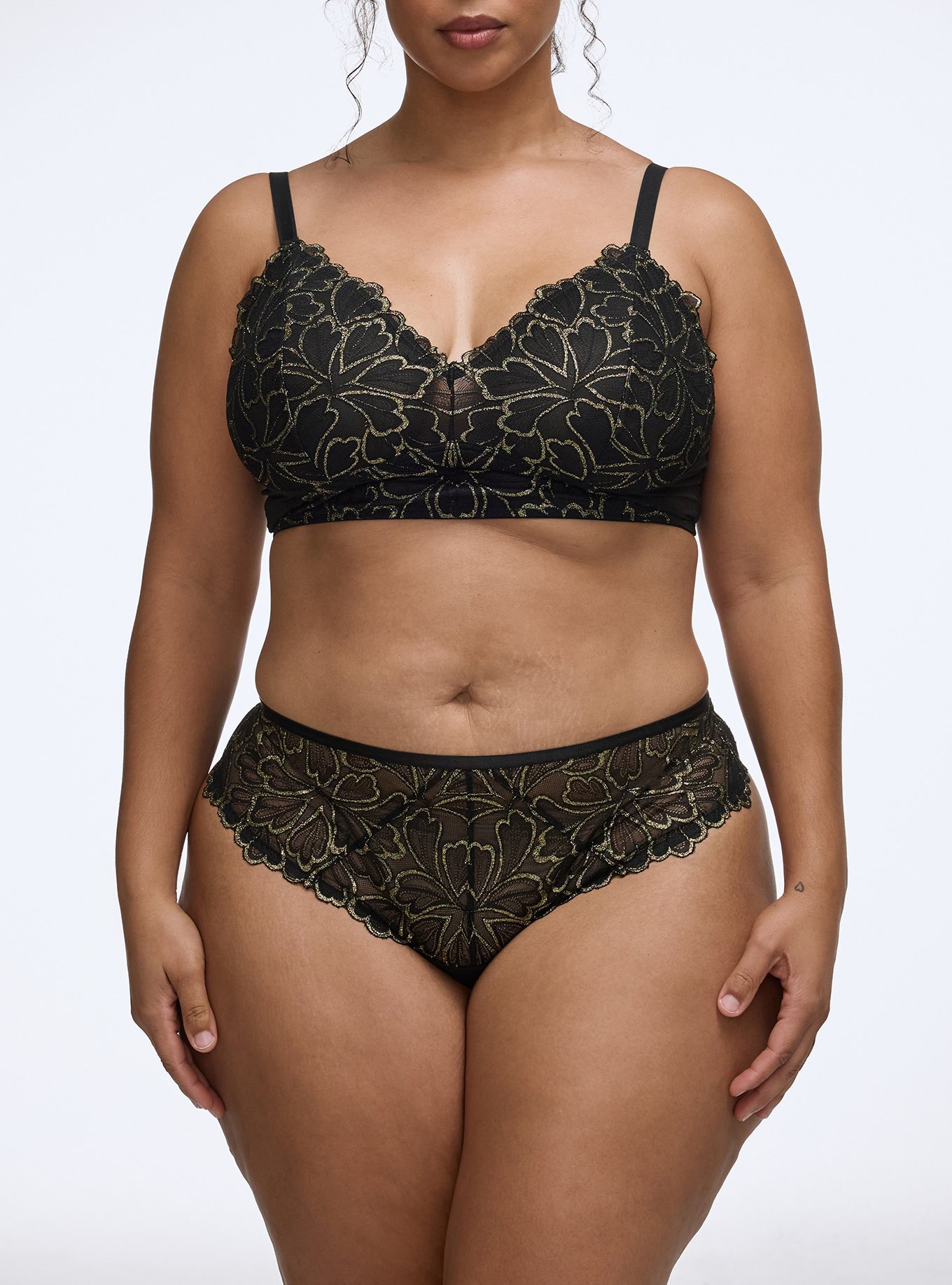 Gilded Lace Strappy Back Thong Panty, RICH BLACK, alternate