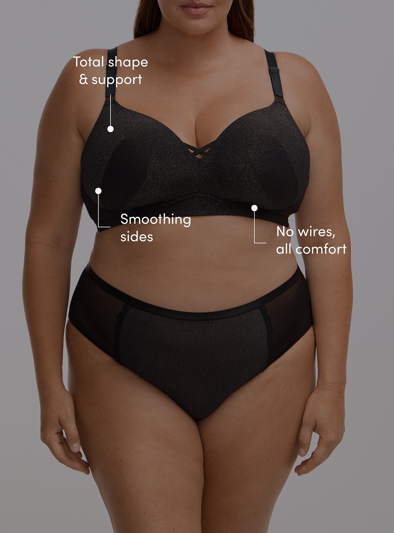 Wire-Free Push-Up Soft Shine Bra, RICH BLACK, alternate