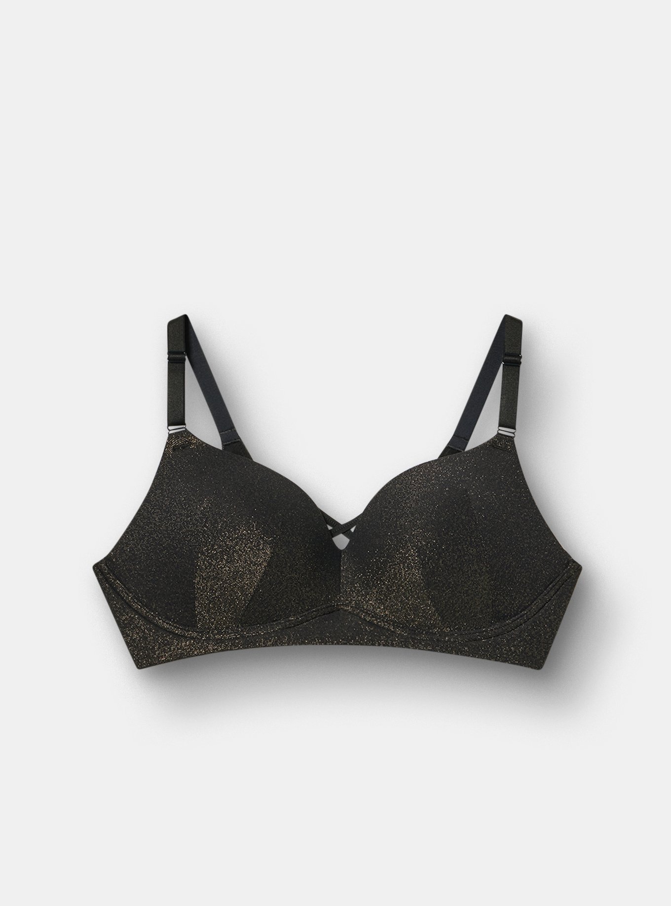 Wire-Free Push-Up Soft Shine Bra, RICH BLACK, flat