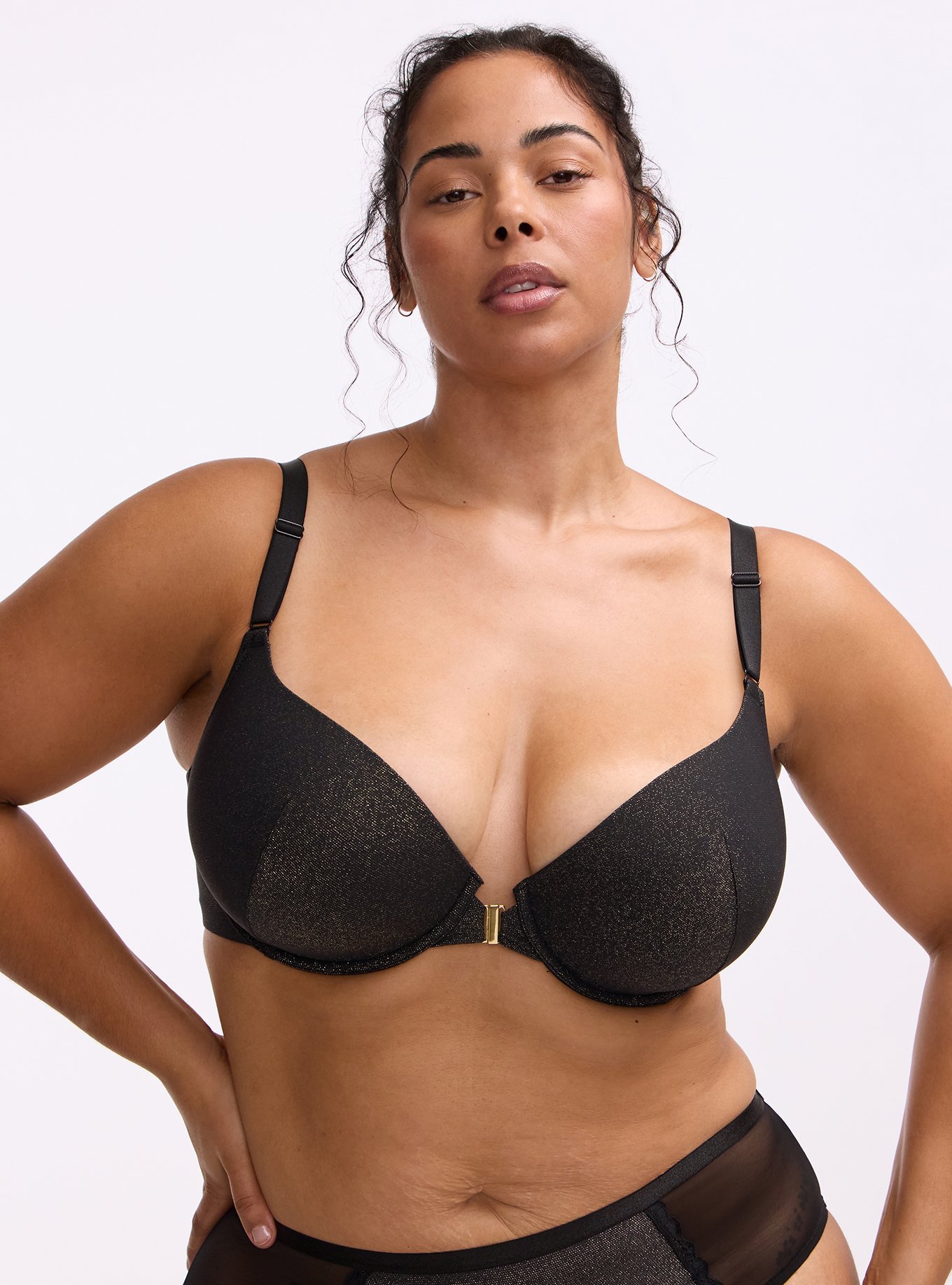 Plunge Push-Up Soft Shine Bra, RICH BLACK, hi-res