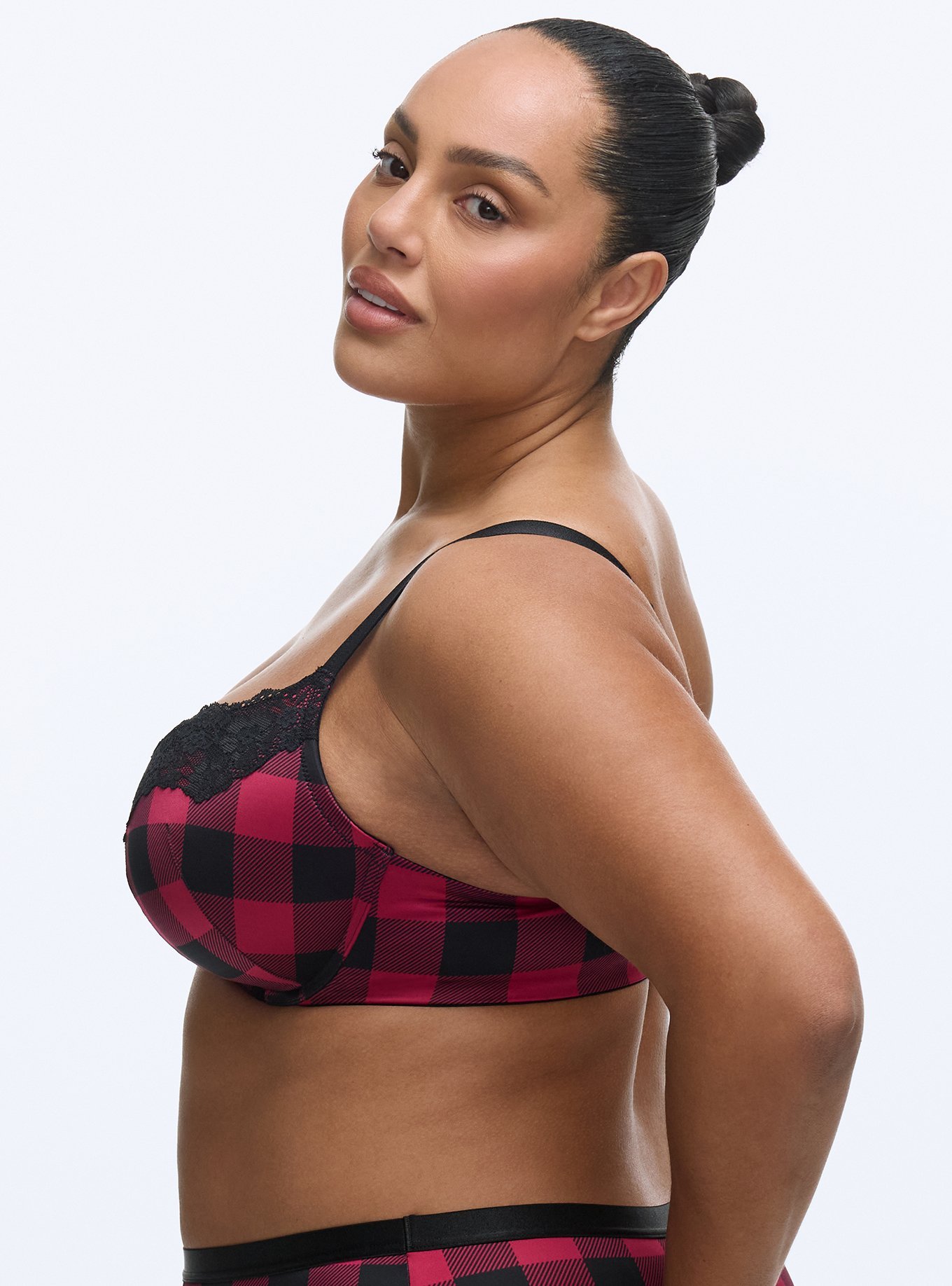 Plunge Push-Up Printed Bra, BUFFALO PLAID RED, alternate