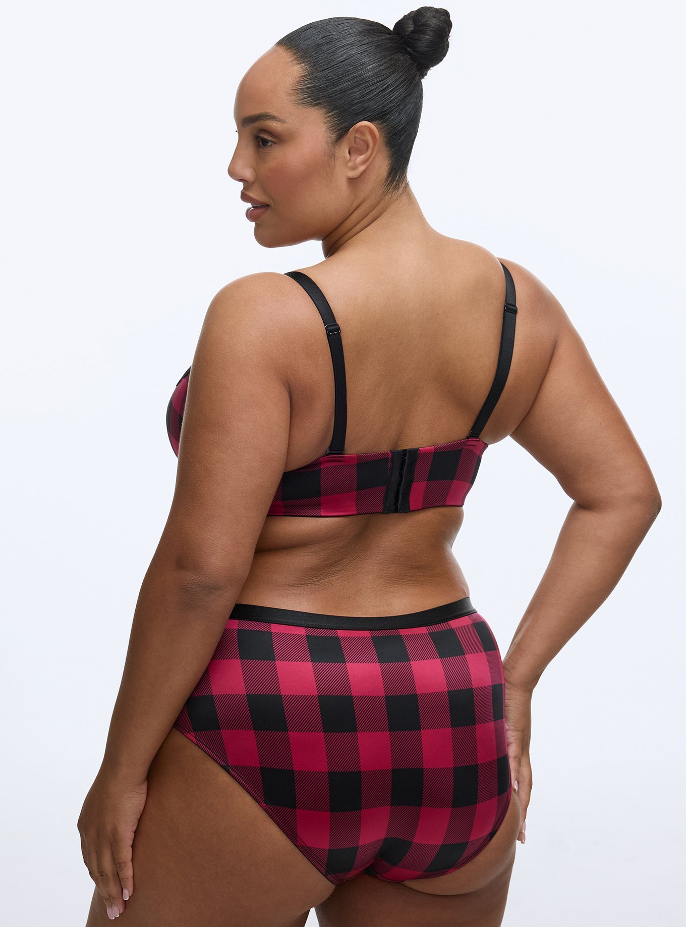 Plunge Push-Up Printed Bra, BUFFALO PLAID RED, alternate