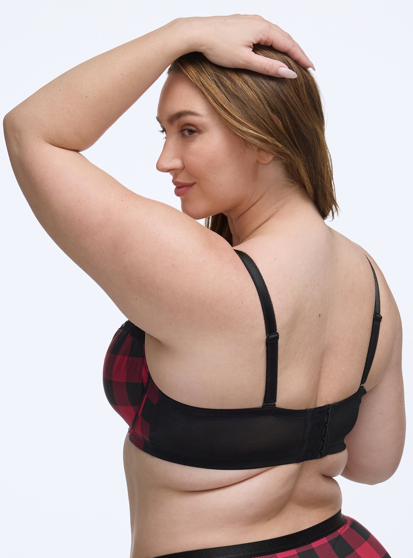 Plus Size Full Coverage Unlined Lace Bra, BUFFALO PLAID RED, alternate