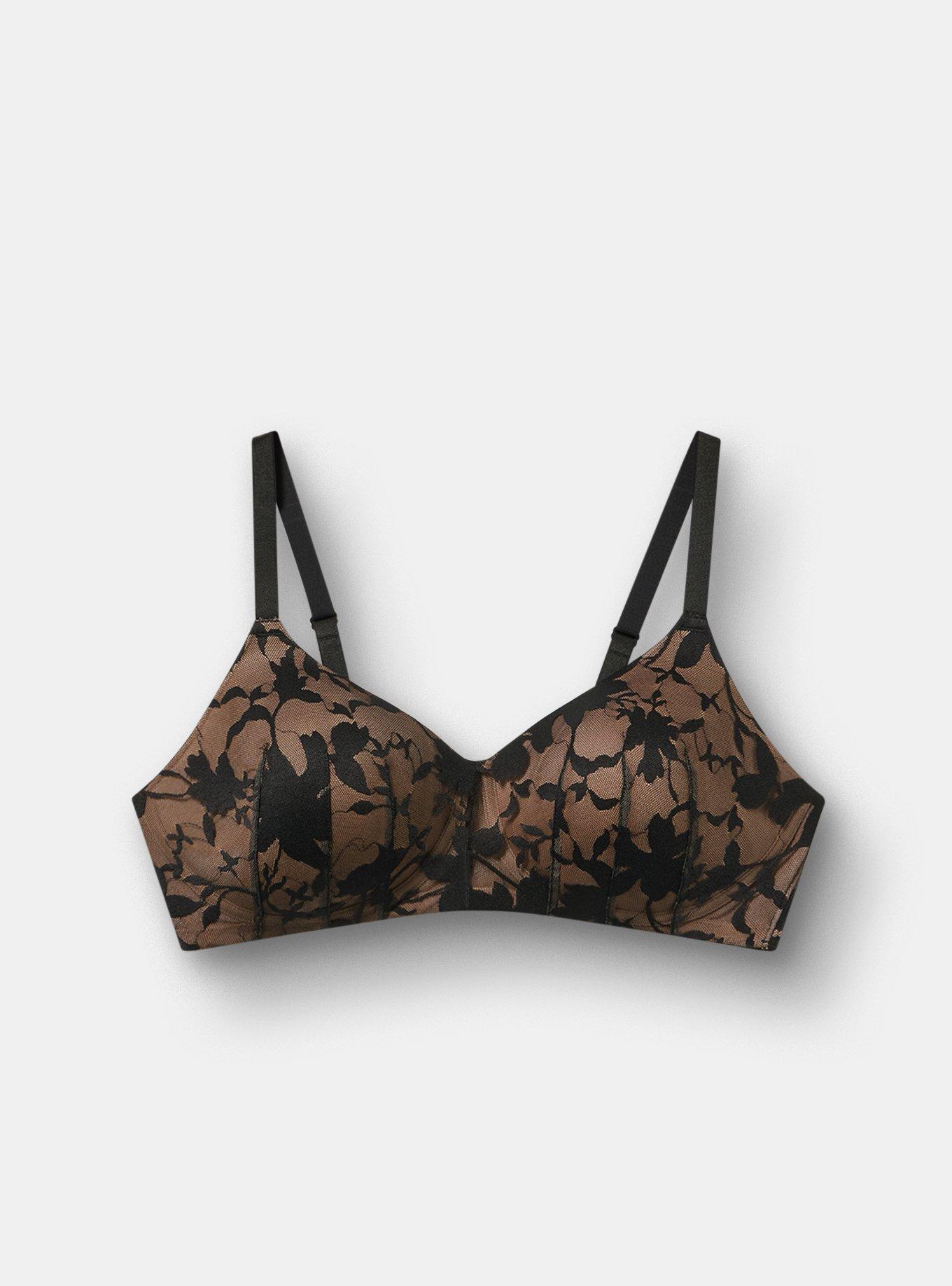 Wire-Free Lightly Lined Shadow Lace Smooth Bra, RICH BLACK, flat