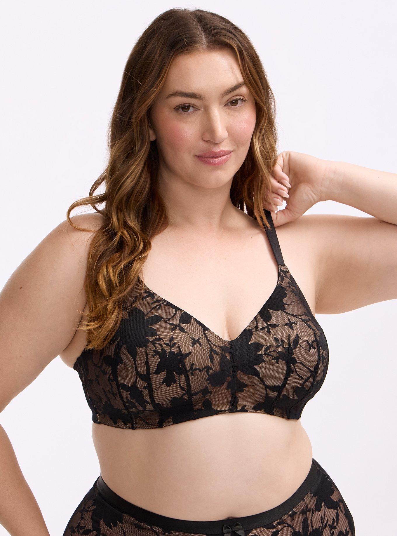 Wire-Free Lightly Lined Shadow Lace Smooth Bra, RICH BLACK, hi-res
