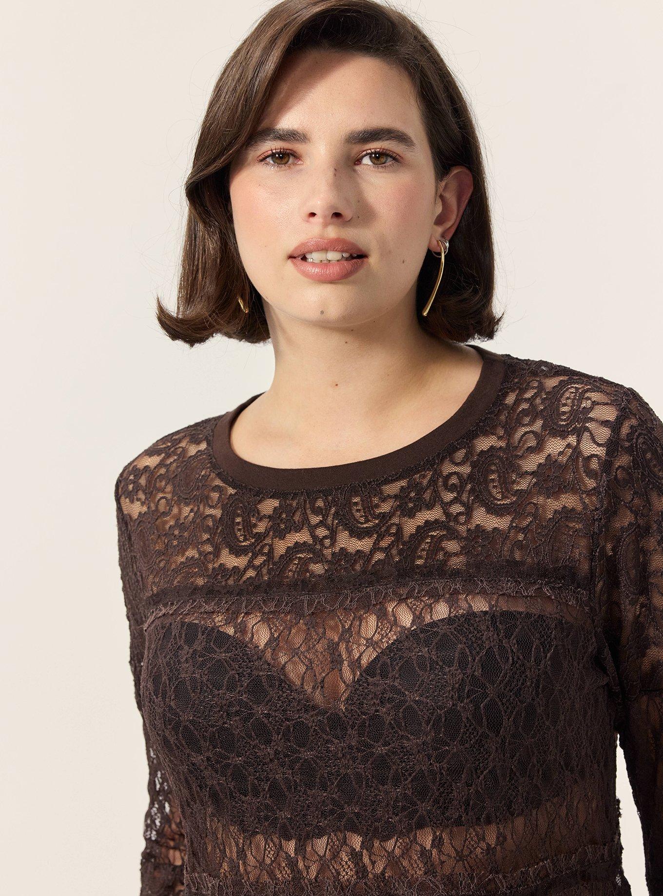 Festi Mixed Lace Bell Sleeve Top, JAVA, alternate