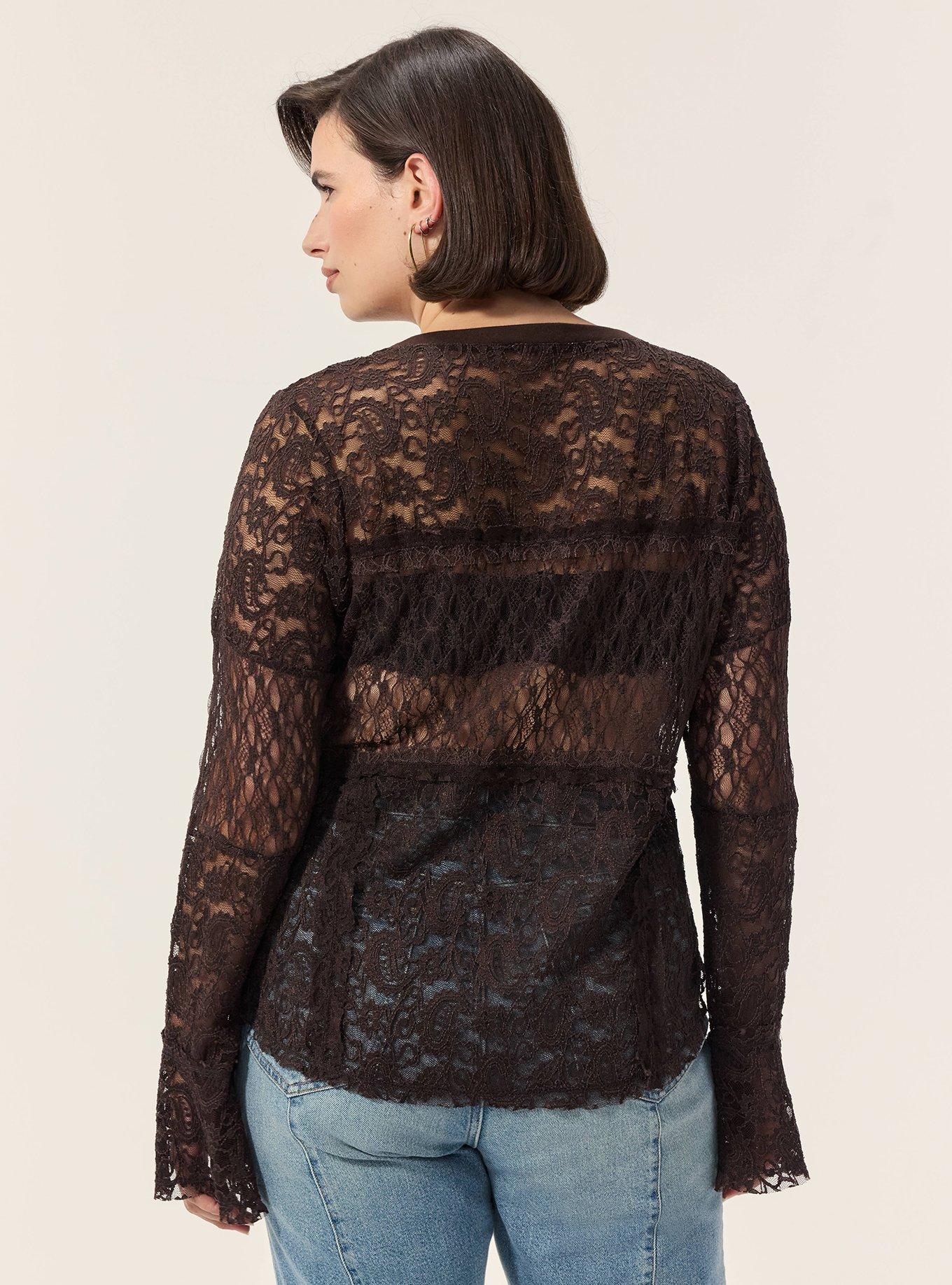 Festi Mixed Lace Bell Sleeve Top, JAVA, alternate