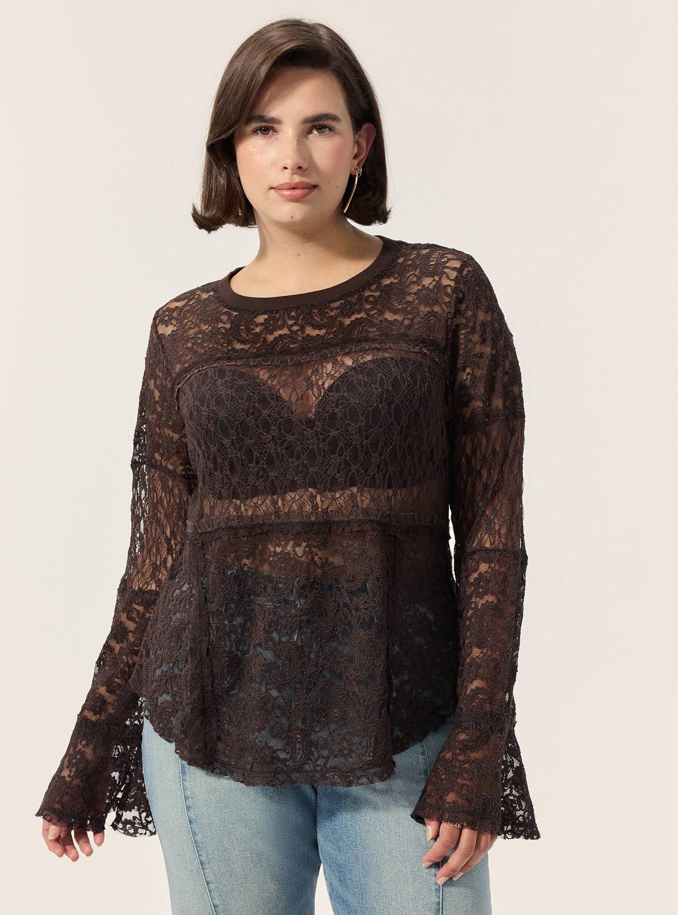 Festi Mixed Lace Bell Sleeve Top, JAVA, hi-res