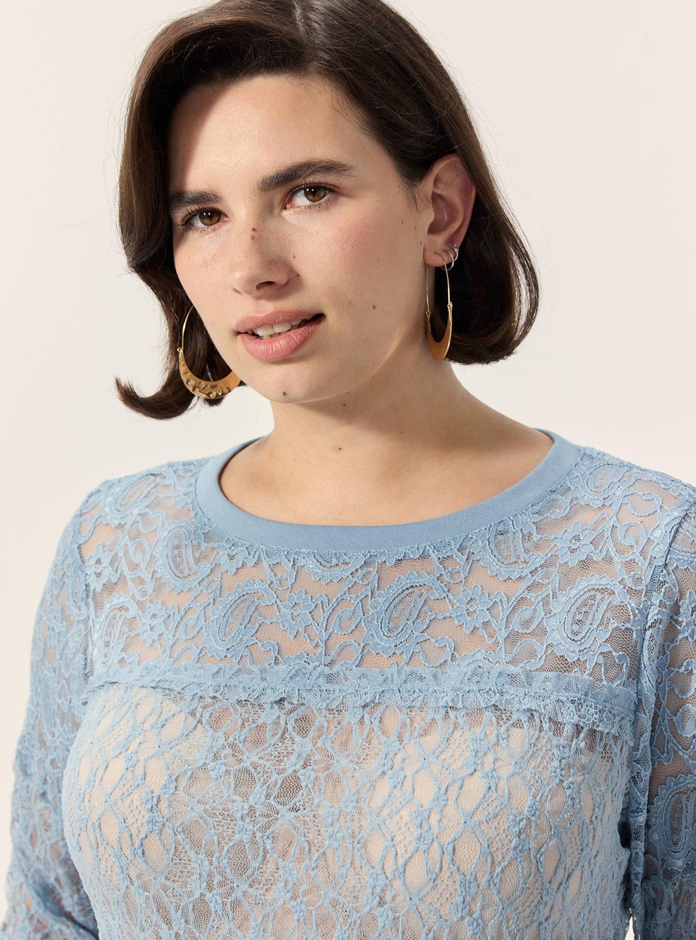 Festi Mixed Lace Bell Sleeve Top, DUSTY BLUE, alternate