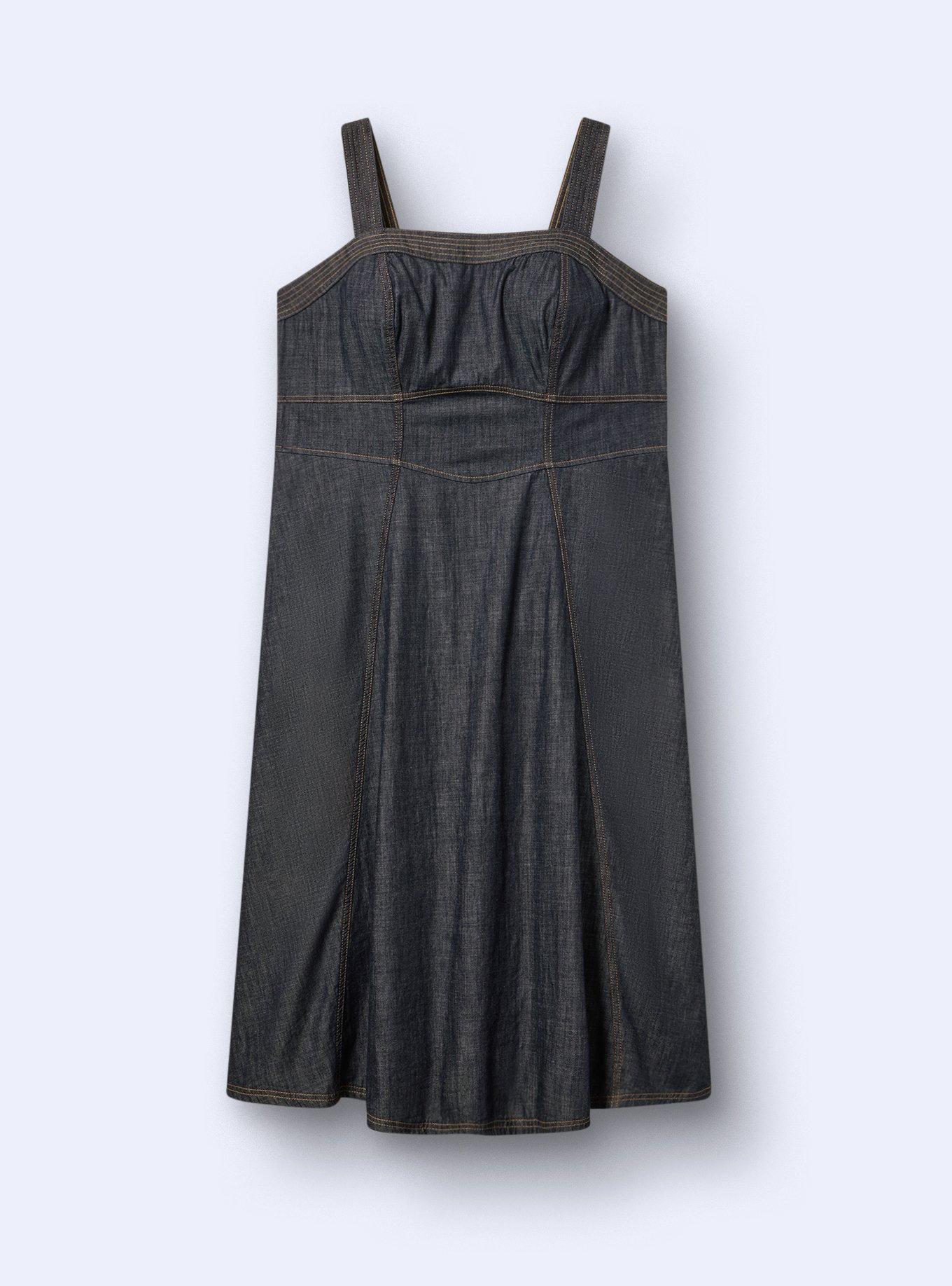 Belle Isle Smocked Denim Midi Dress, RINSE, flat
