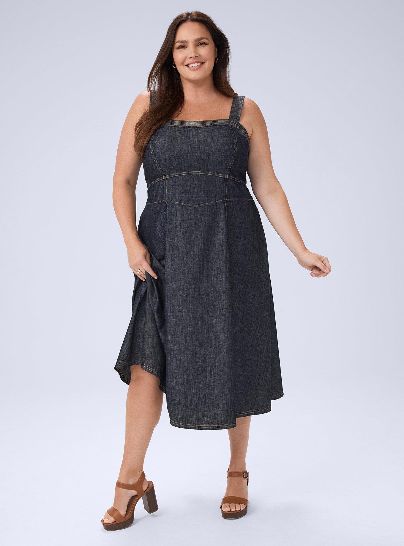 Belle Isle Smocked Denim Midi Dress, RINSE, hi-res