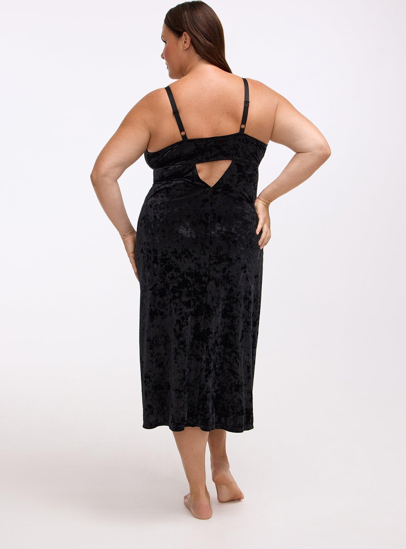 Cozy Valentina & Velour Tea Length Slip Dress, RICH BLACK, alternate