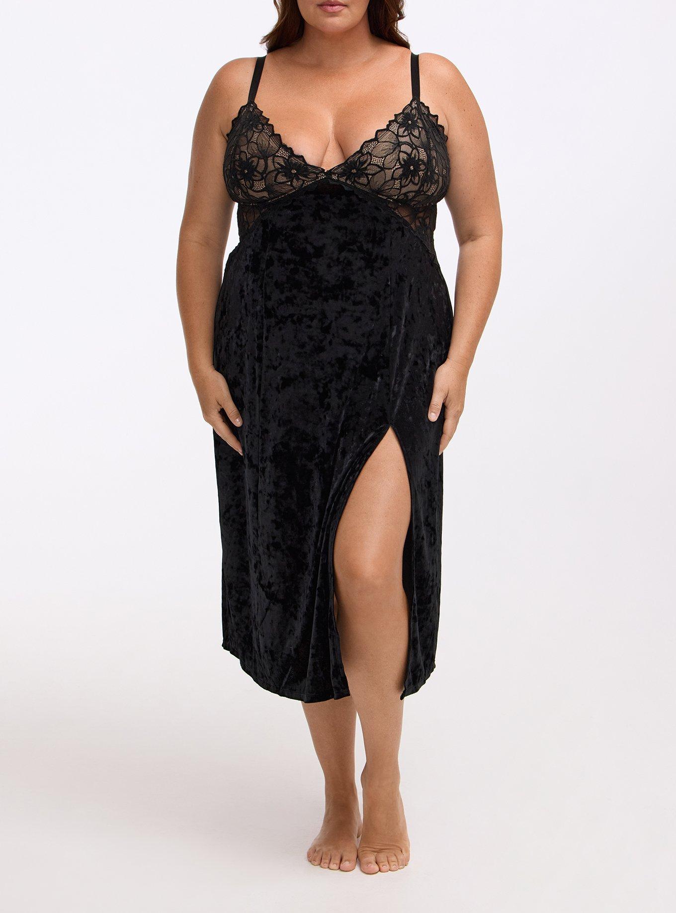 Cozy Valentina & Velour Tea Length Slip Dress, RICH BLACK, alternate