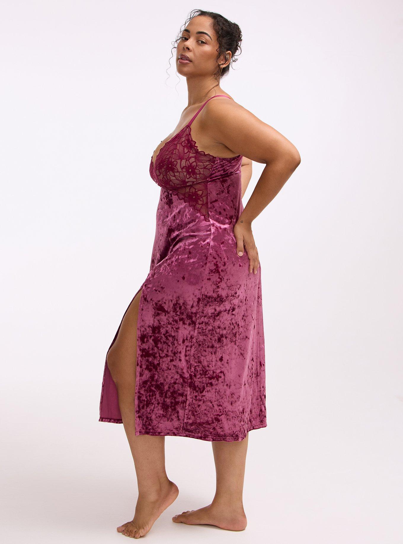 Cozy Valentina & Velour Tea Length Slip Dress, PURPLE POTION, alternate