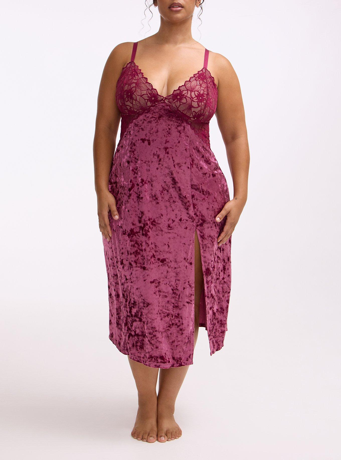 Cozy Valentina & Velour Tea Length Slip Dress, PURPLE POTION, alternate