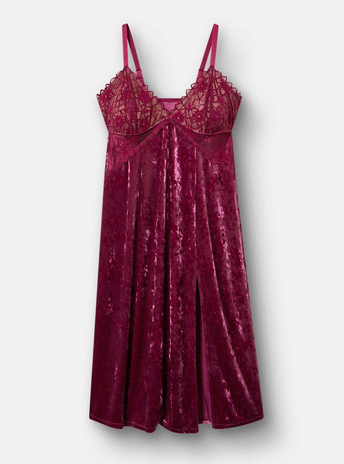 Cozy Valentina & Velour Tea Length Slip Dress, PURPLE POTION, flat