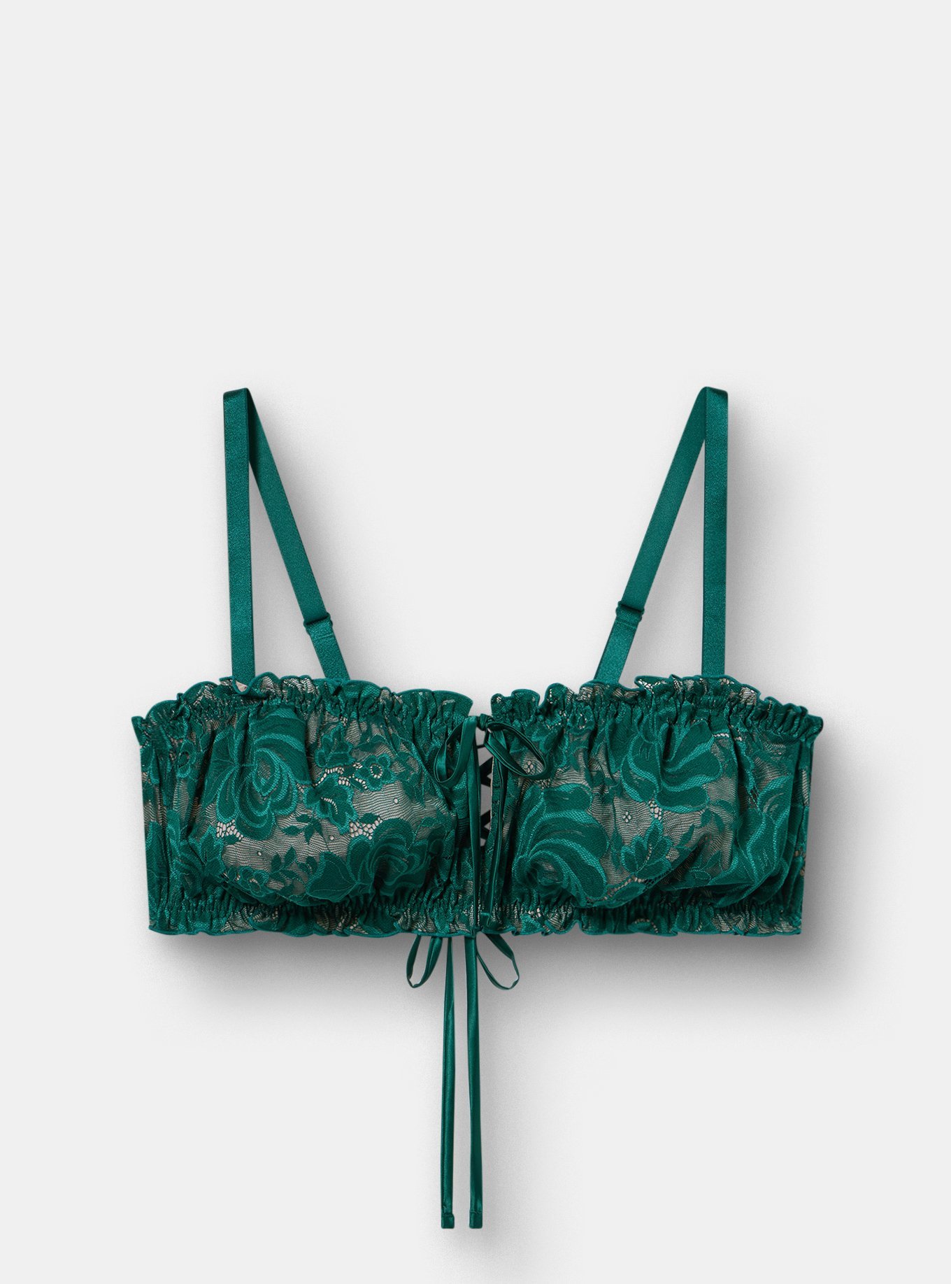 Hurricane Lace Square Neck Tie Front Bralette, BOTANICAL GARDEN, flat