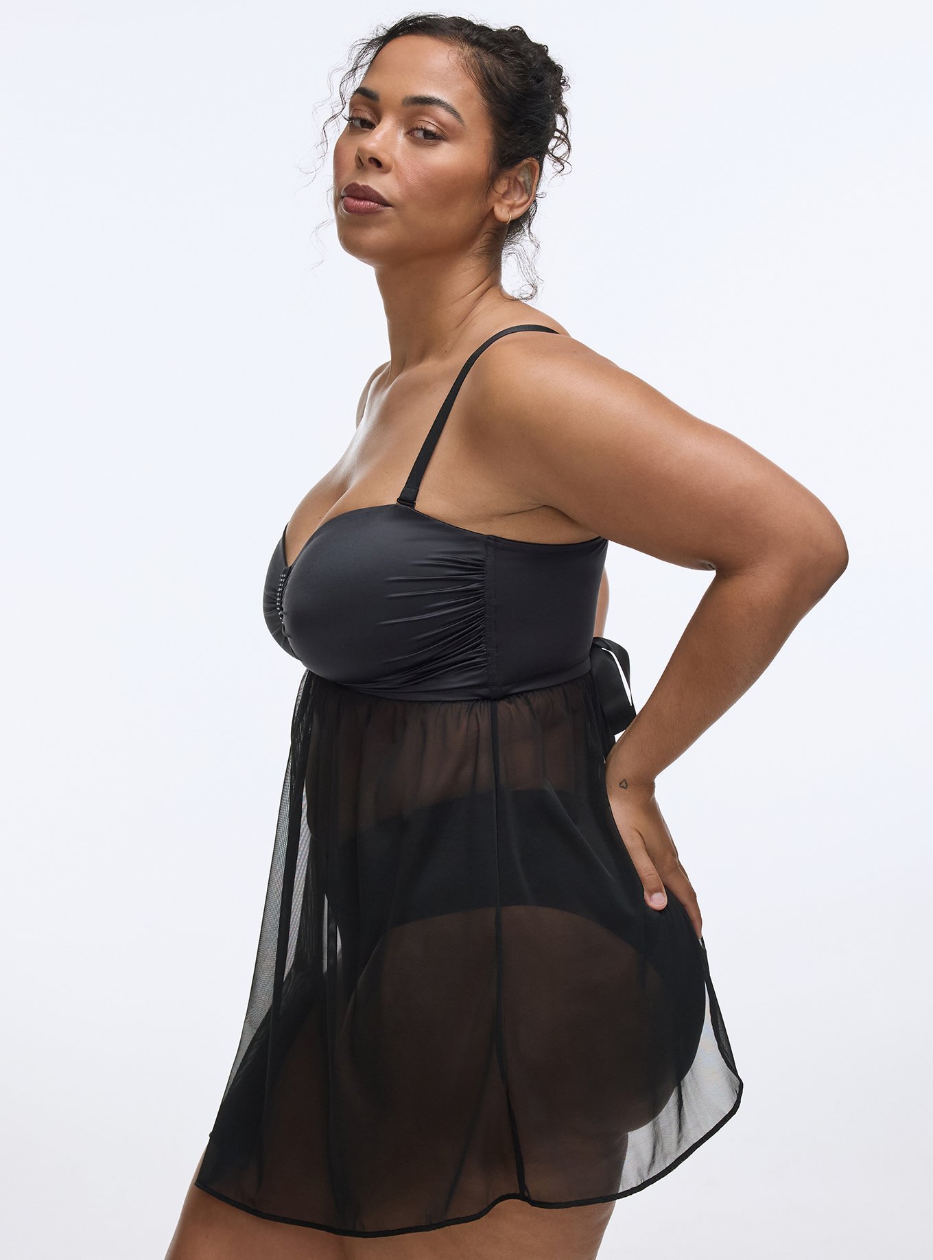 Bow Rhinestone Babydoll, RICH BLACK, alternate