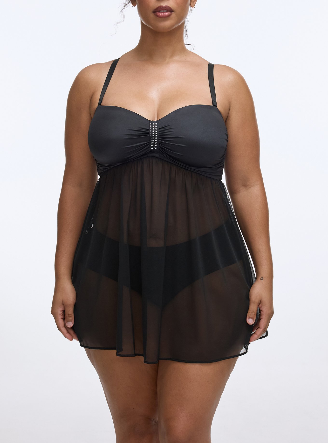 Bow Rhinestone Babydoll, RICH BLACK, alternate