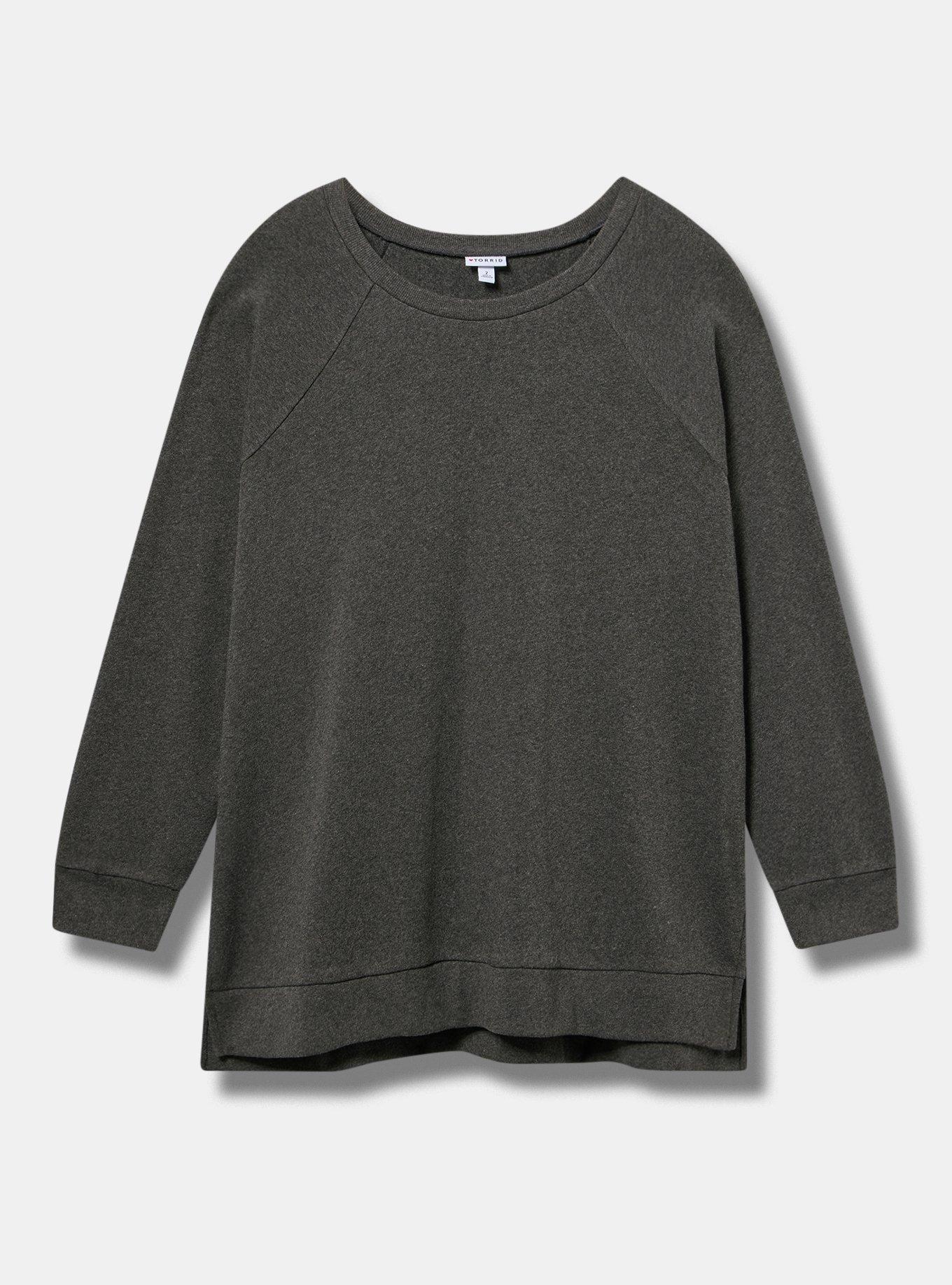 TRU Super Soft Fleece Tunic Sweatshirt, CHARCOAL HEATHER, flat