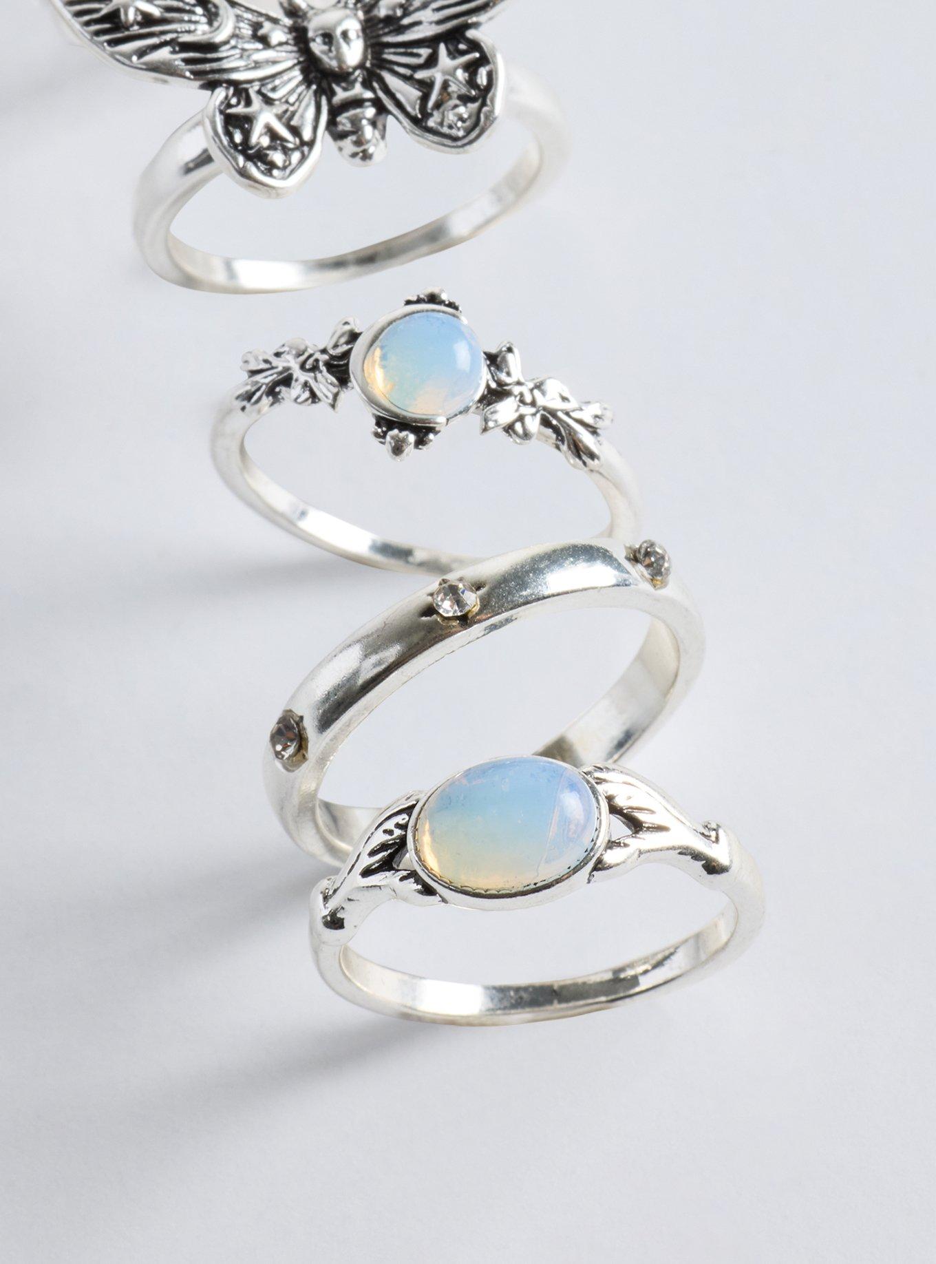 Celestial Moth Ring Set, SILVER, alternate
