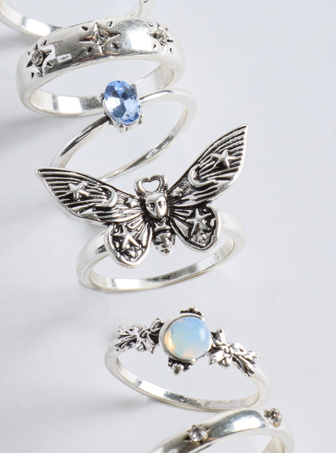 Celestial Moth Ring Set, SILVER, alternate