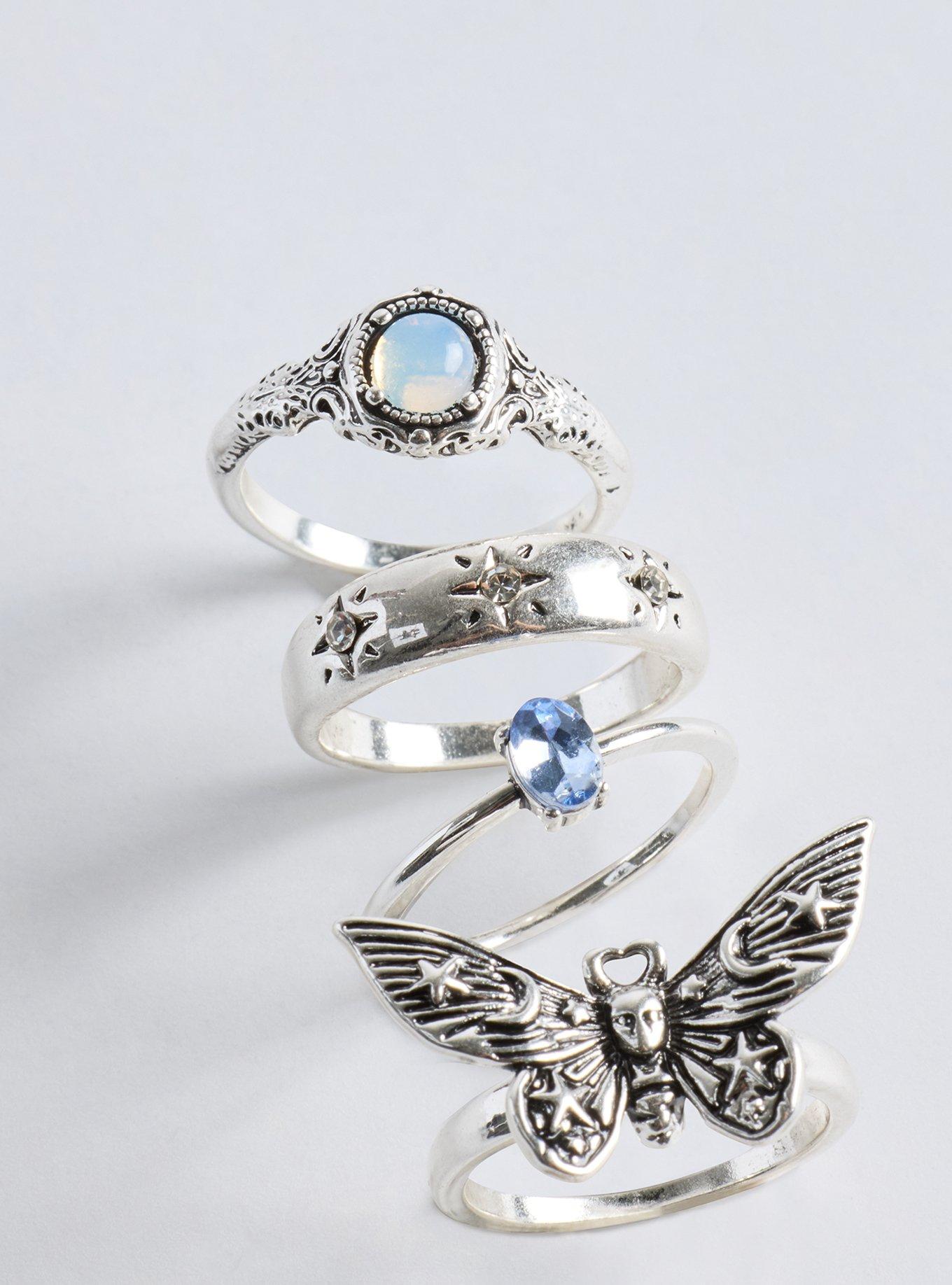 Celestial Moth Ring Set, SILVER, alternate