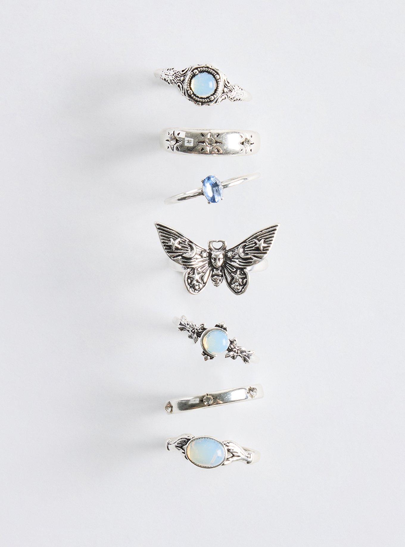 Celestial Moth Ring Set, SILVER, hi-res