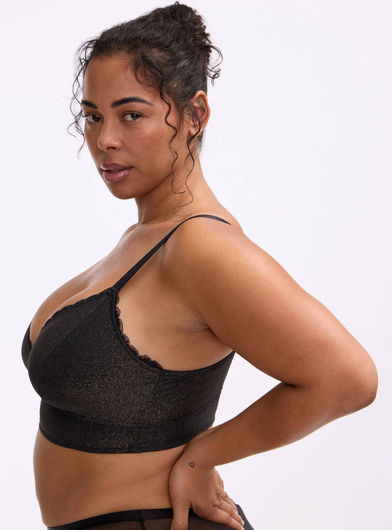 Plus Size Unlined Soft Shine Triangle Bralette, RICH BLACK, alternate