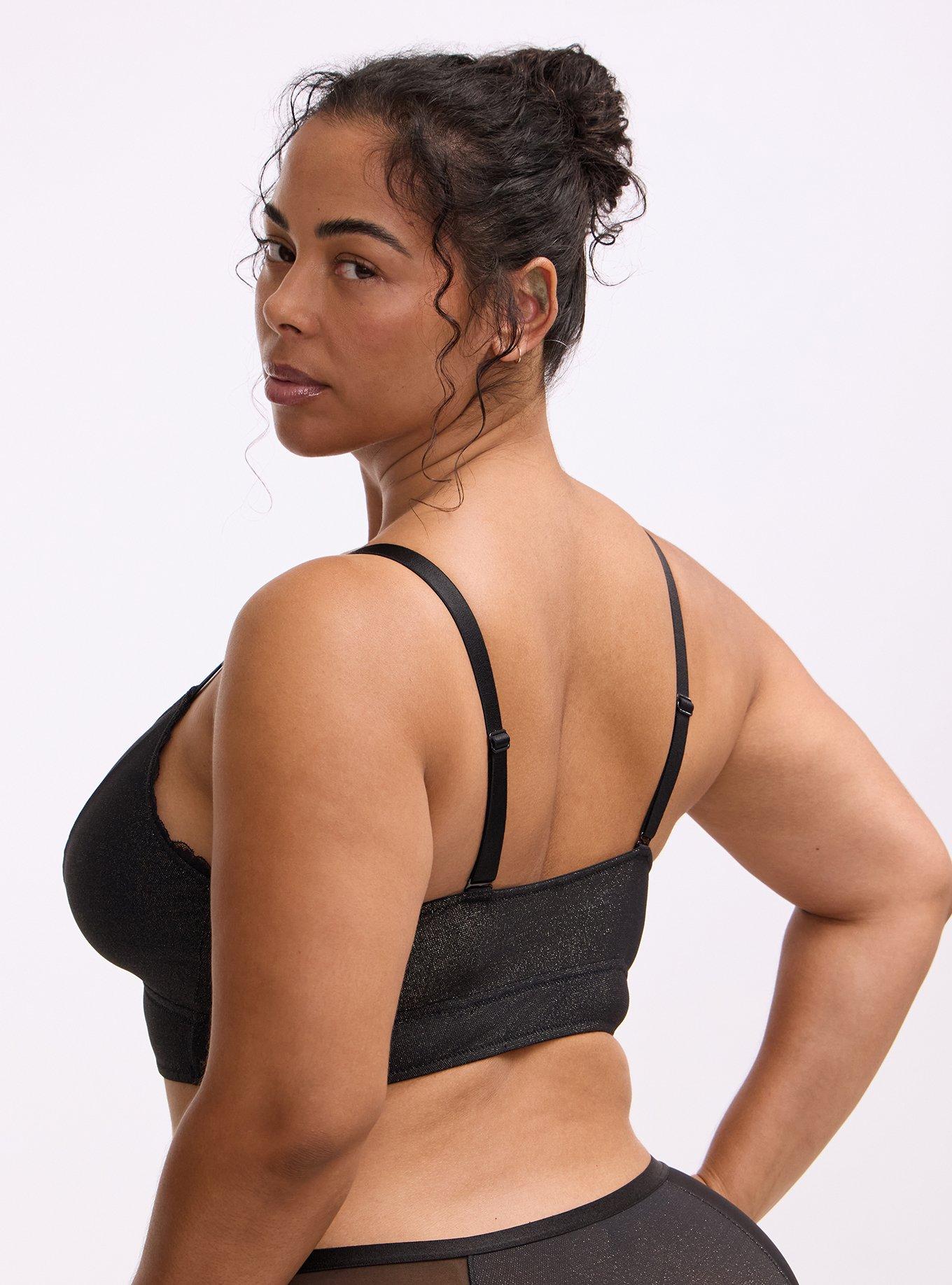 Plus Size Unlined Soft Shine Triangle Bralette, RICH BLACK, alternate