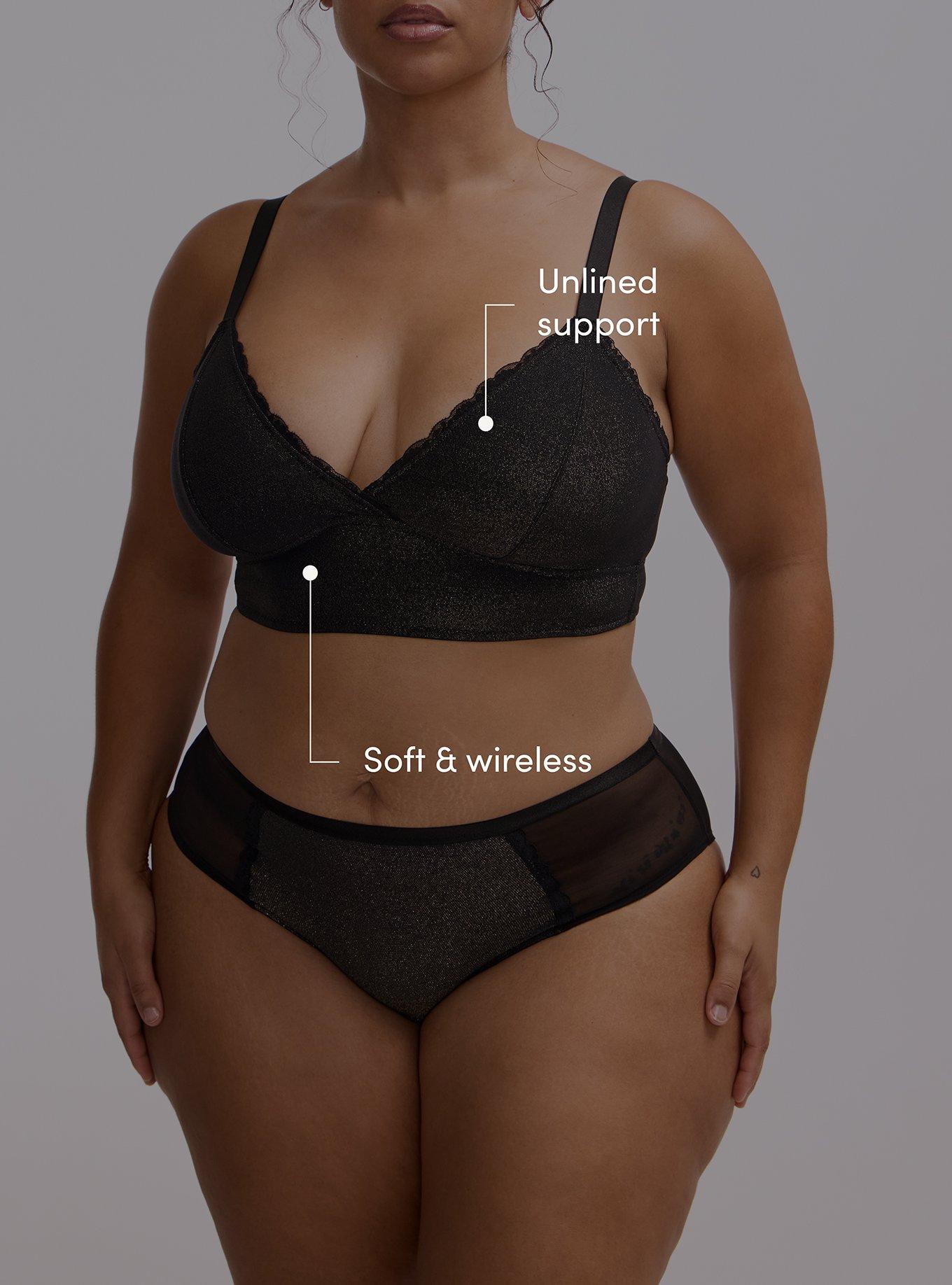 Plus Size Unlined Soft Shine Triangle Bralette, RICH BLACK, alternate