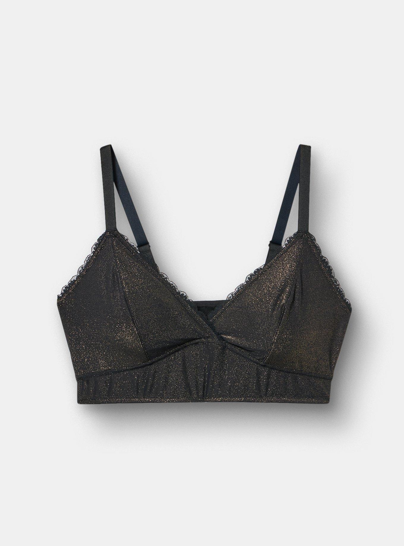 Plus Size Unlined Soft Shine Triangle Bralette, RICH BLACK, flat