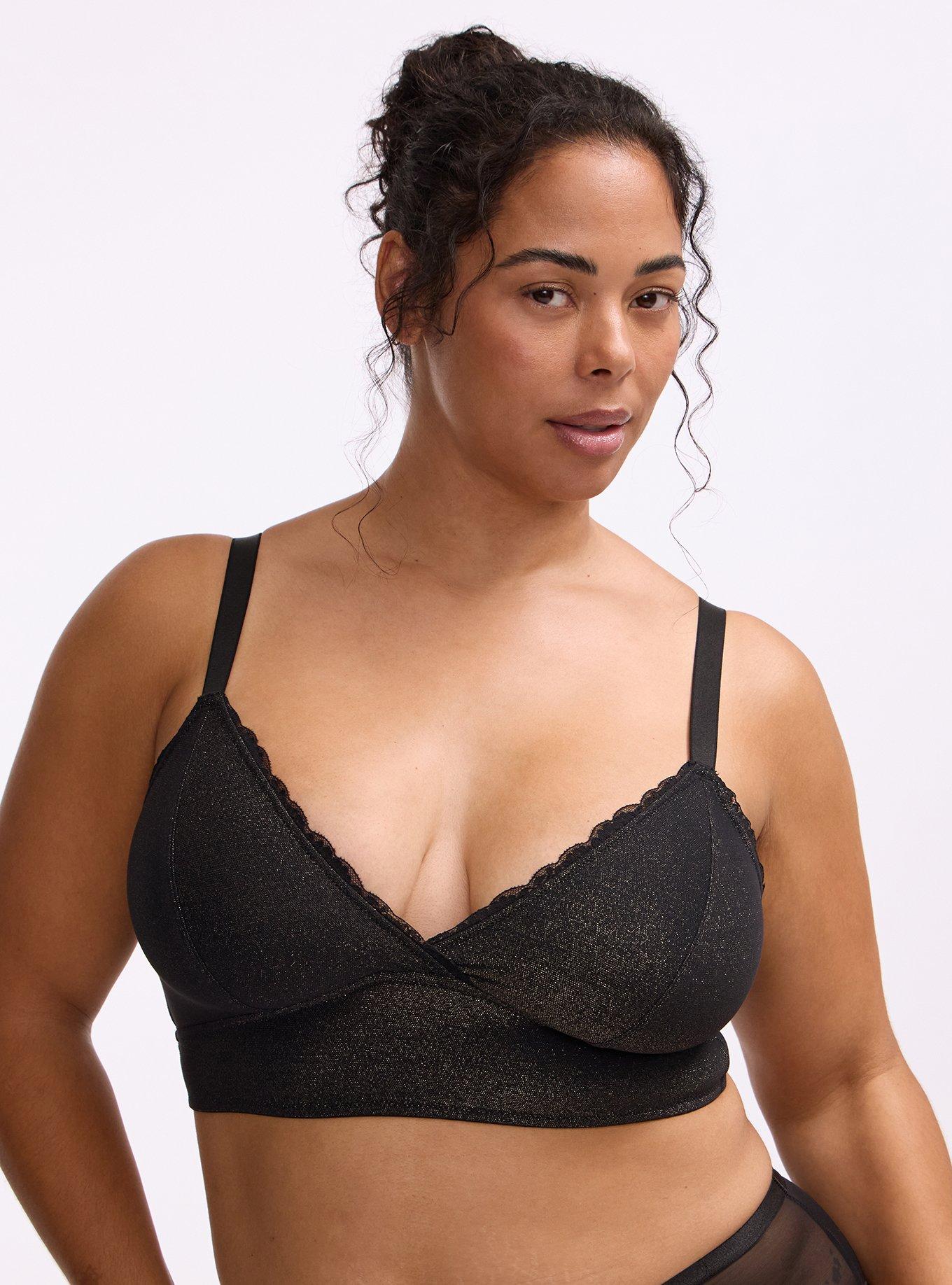 Plus Size Unlined Soft Shine Triangle Bralette, RICH BLACK, hi-res