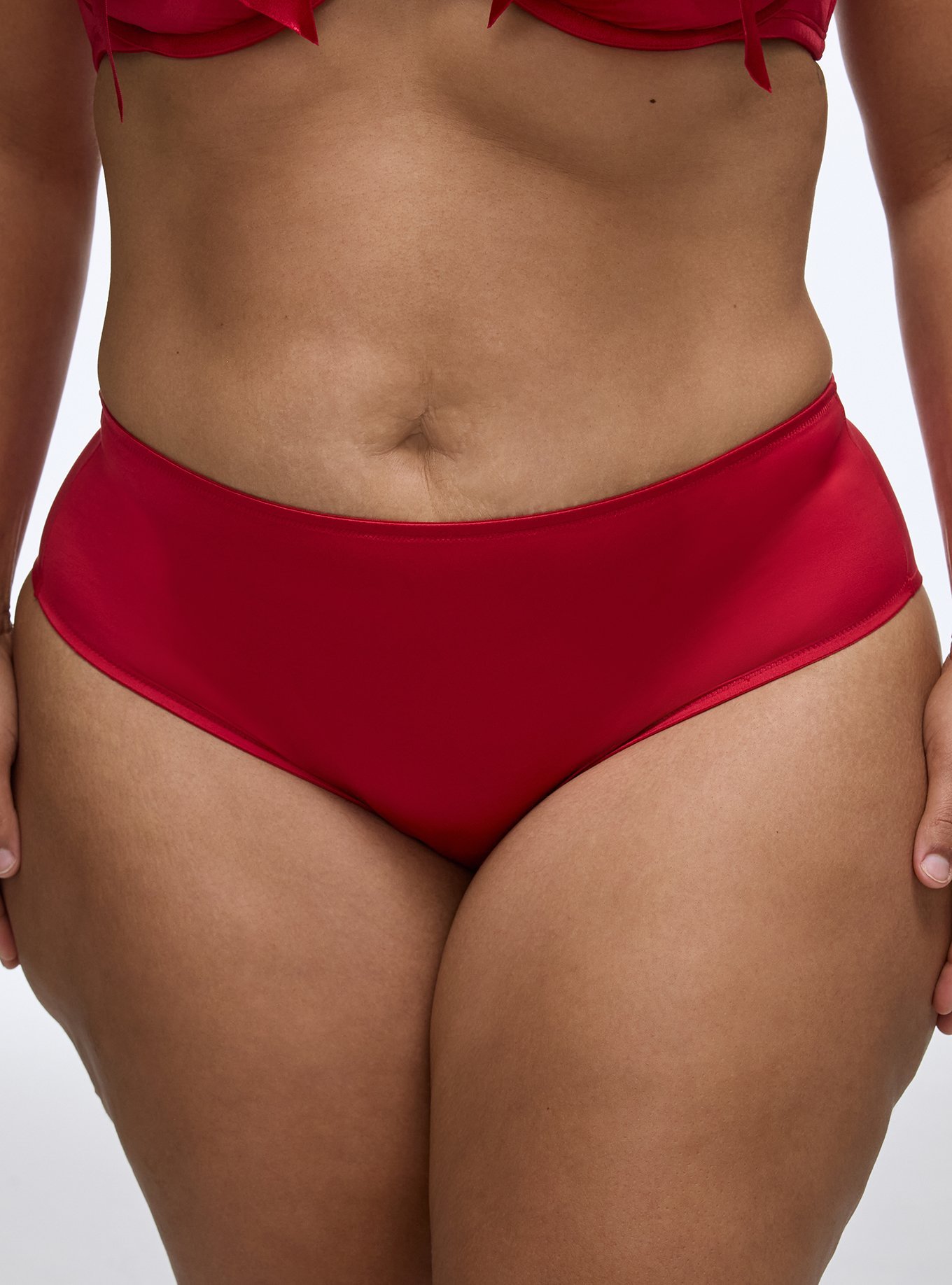 Plus Size Shine Bow Back Open Gusset Cheeky Panty, JESTER RED, alternate