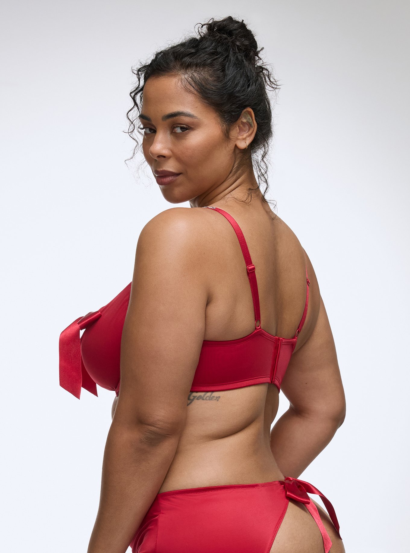Plus Size Shine Bow Back Open Gusset Cheeky Panty, JESTER RED, alternate