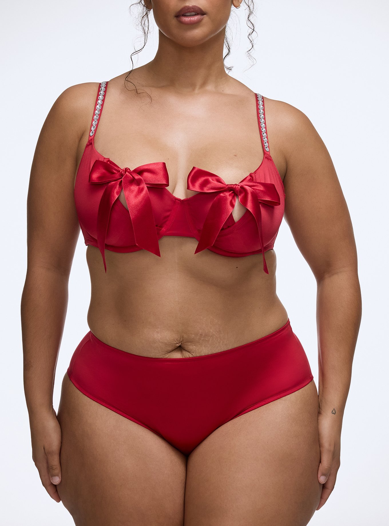Plus Size Shine Bow Back Open Gusset Cheeky Panty, JESTER RED, alternate